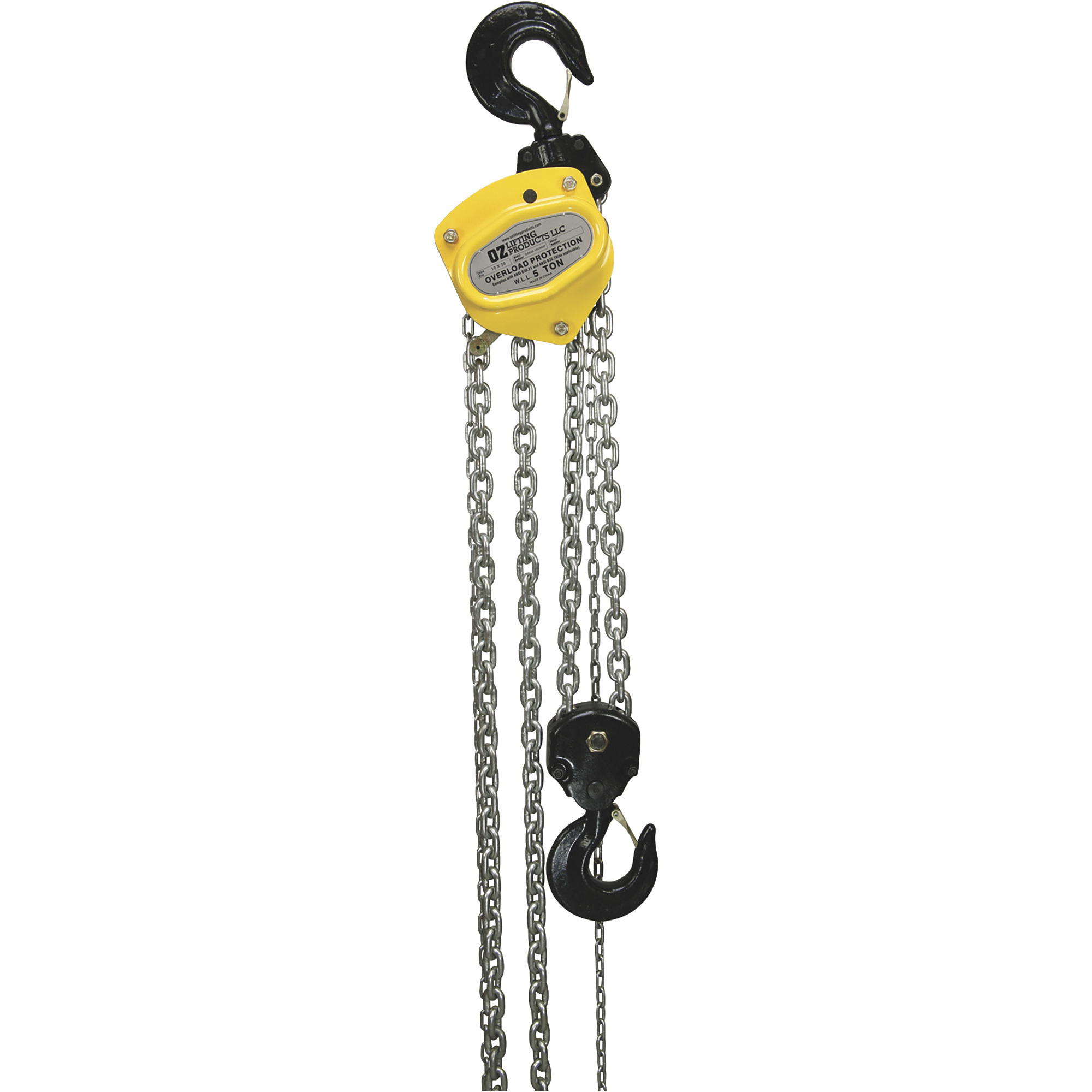 OZ Lifting Products Premium Manual Chain Hoist â 5-Ton Capacity, 15ft. Lift, Model OZ050-15CHOP