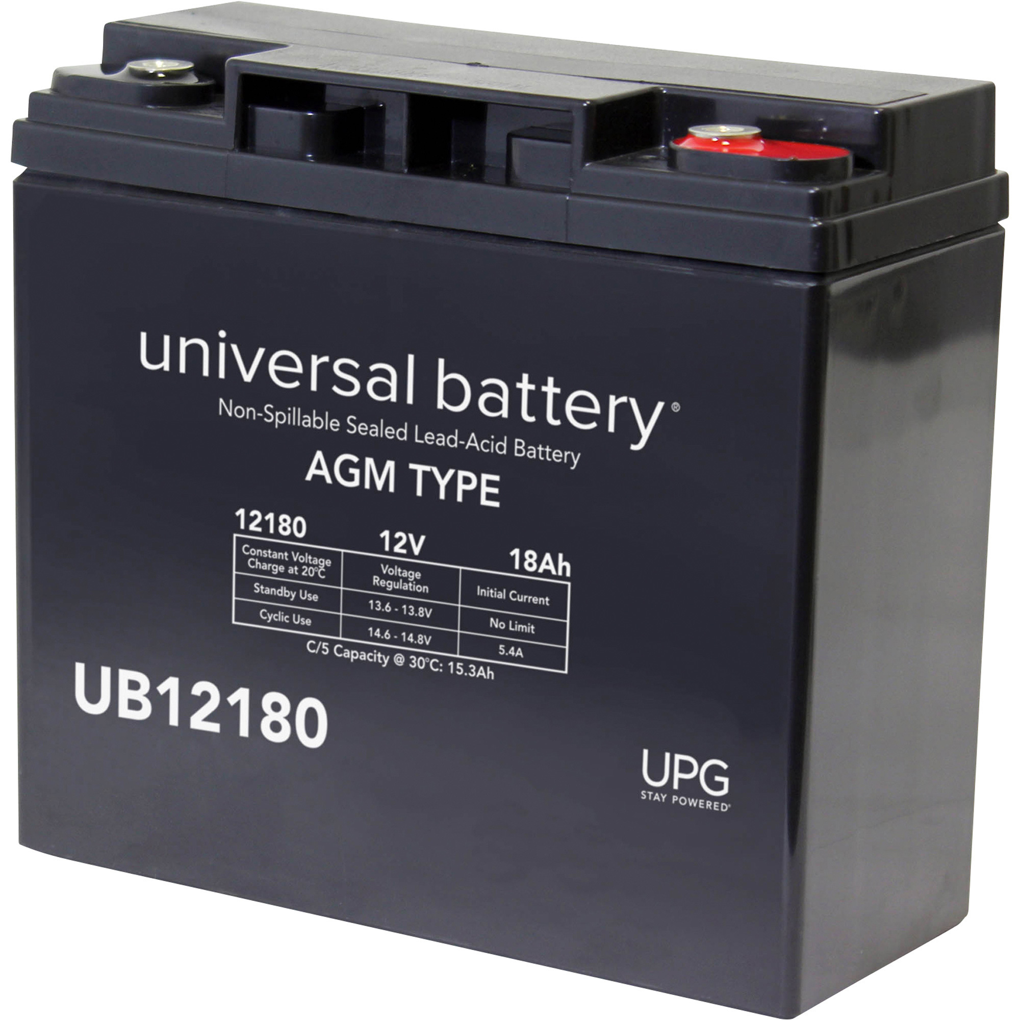 UPG Universal Sealed Lead-Acid Battery, AGM-type, 12V, 18 Amps, Model UB12180