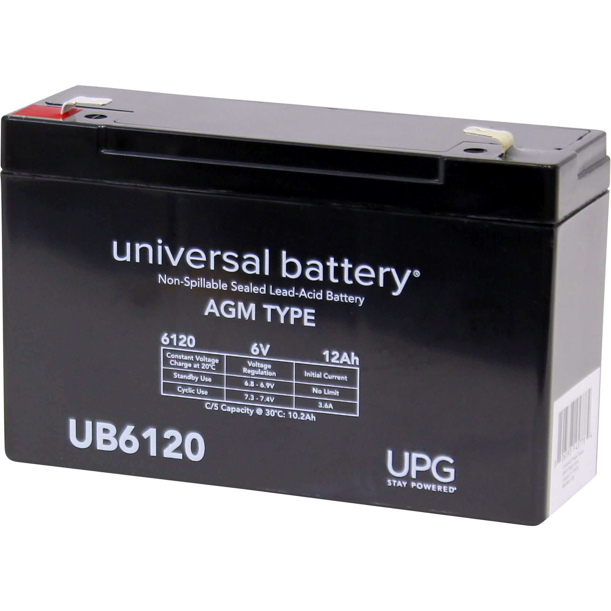 UPG Universal Sealed Lead-Acid Battery, AGM-type, 6V, 12 Amps, Model UB6120