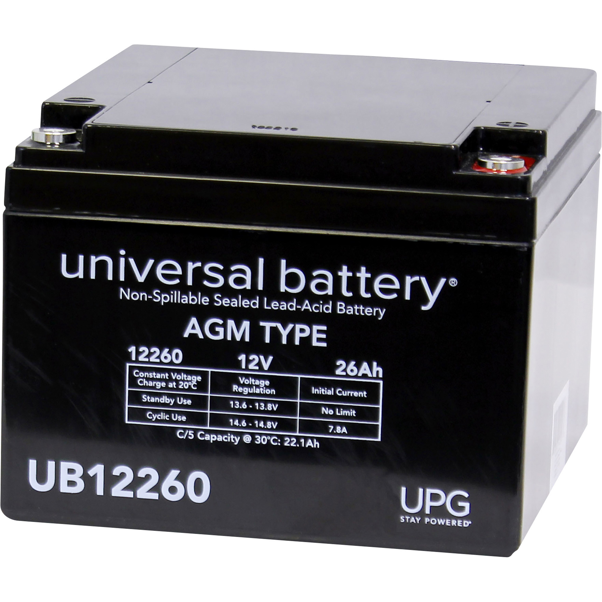 UPG Universal Sealed Lead-Acid Battery, AGM-type, 12V, 26 Amps, Model UB12260