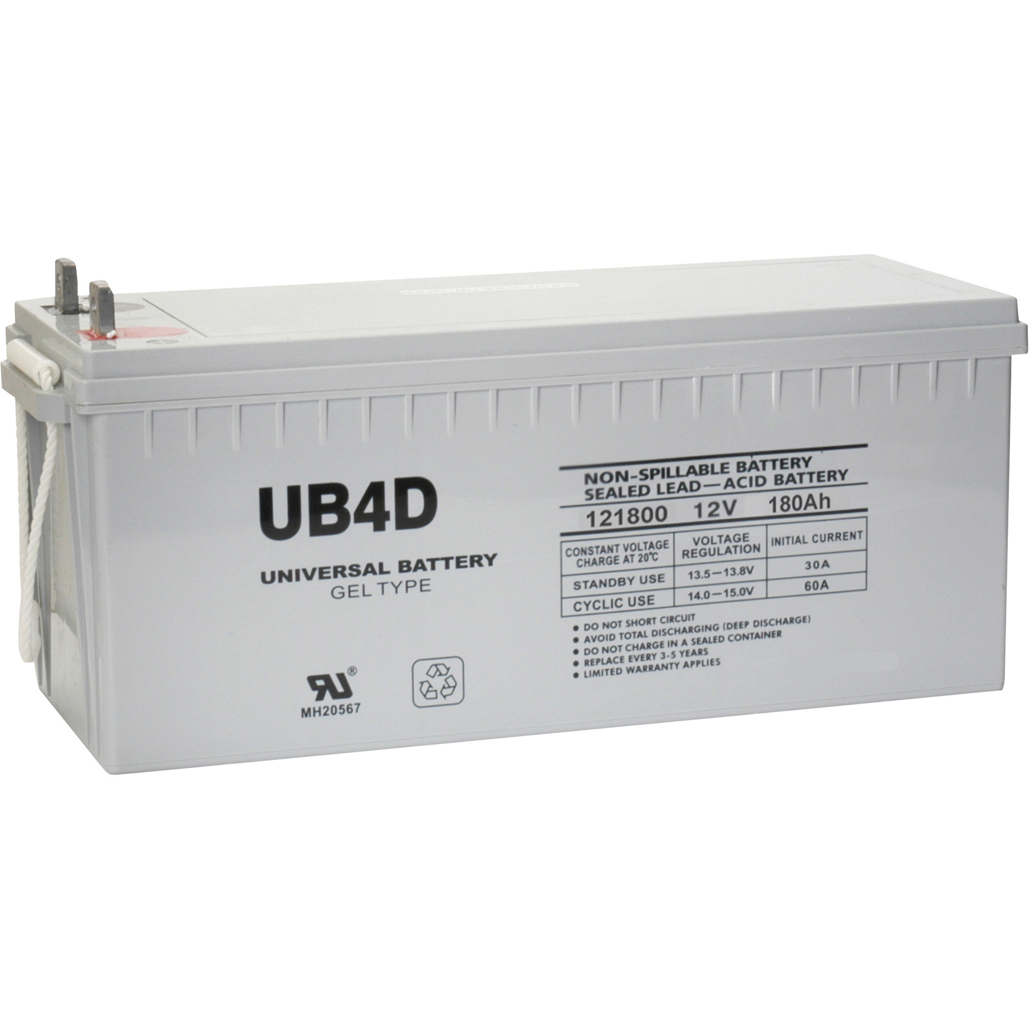 UPG Universal Sealed Lead-Acid Battery, GEL-type, 12V, 180 Ah, Group 4D, Model UB-4D