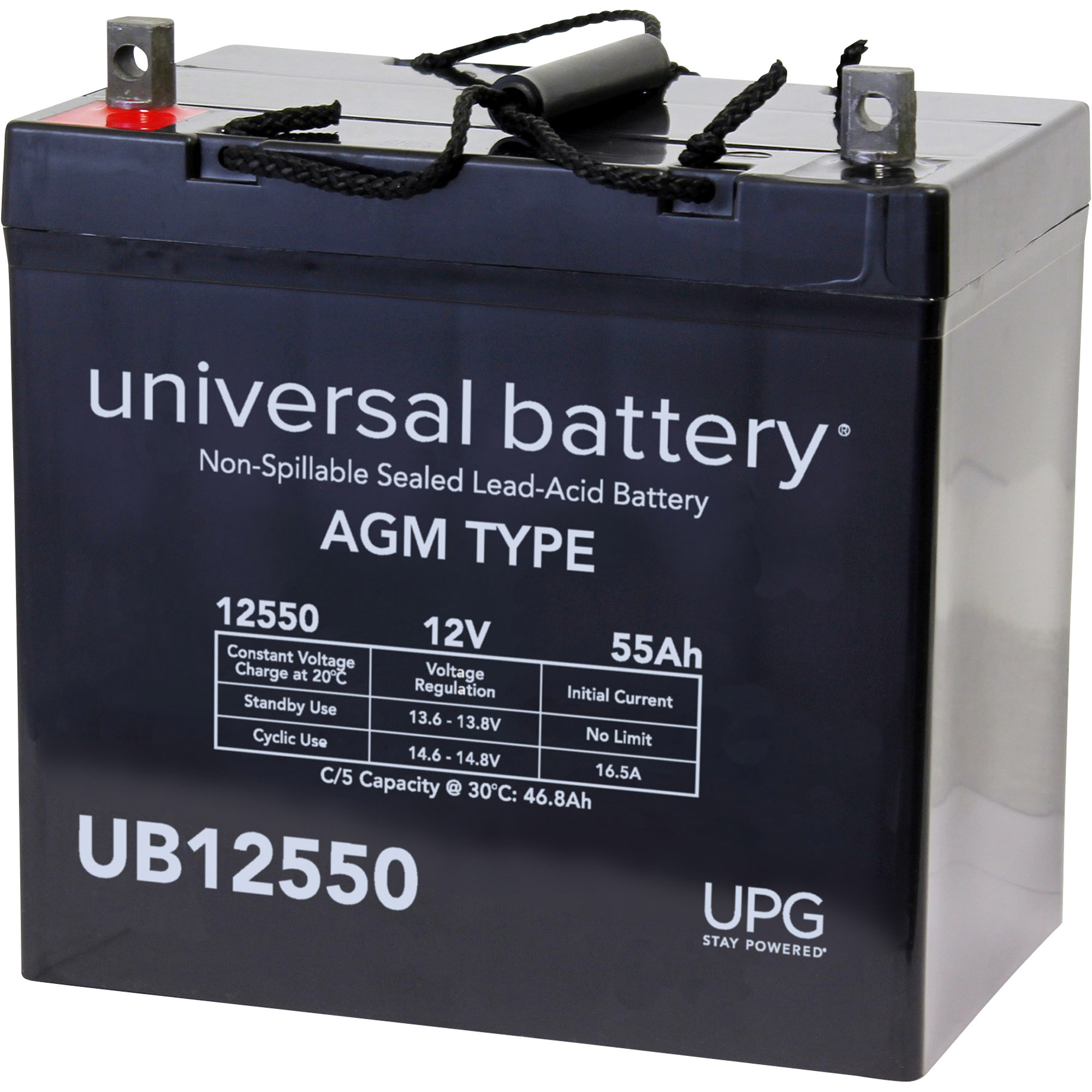 UPG Universal Sealed Lead-Acid Battery, AGM-type, 12V, 55 Amps, Group 22NF, Model UB12550