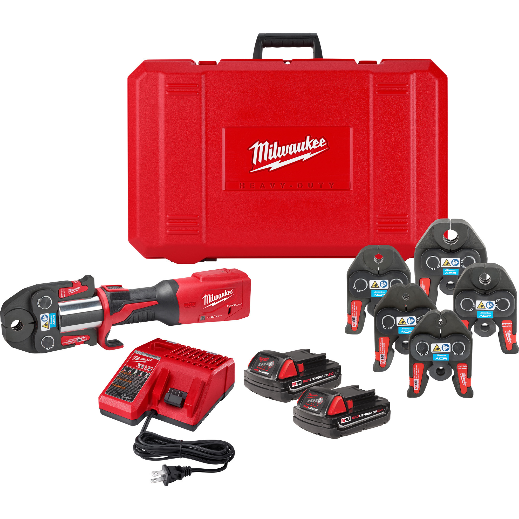 Milwaukee M18 Cordless Force Logic Press Tool with One-Key â With 1/2in.â2in. CTS Jaws, 2 Batteries, Model 2922-22