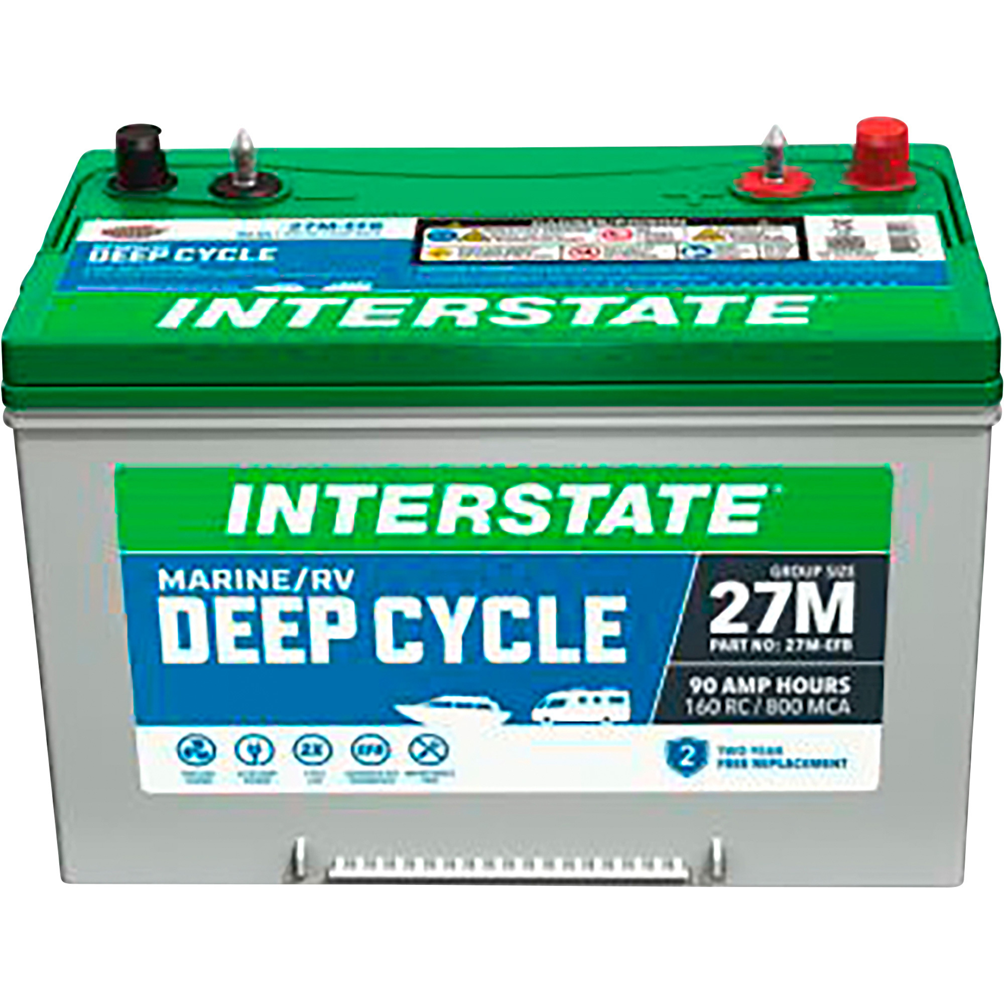 Interstate Marine/RV Deep Cycle Battery â Group Size 27M, 12 Volt, 90Ah, Sealed Lead Acid, Model 27M-EFB