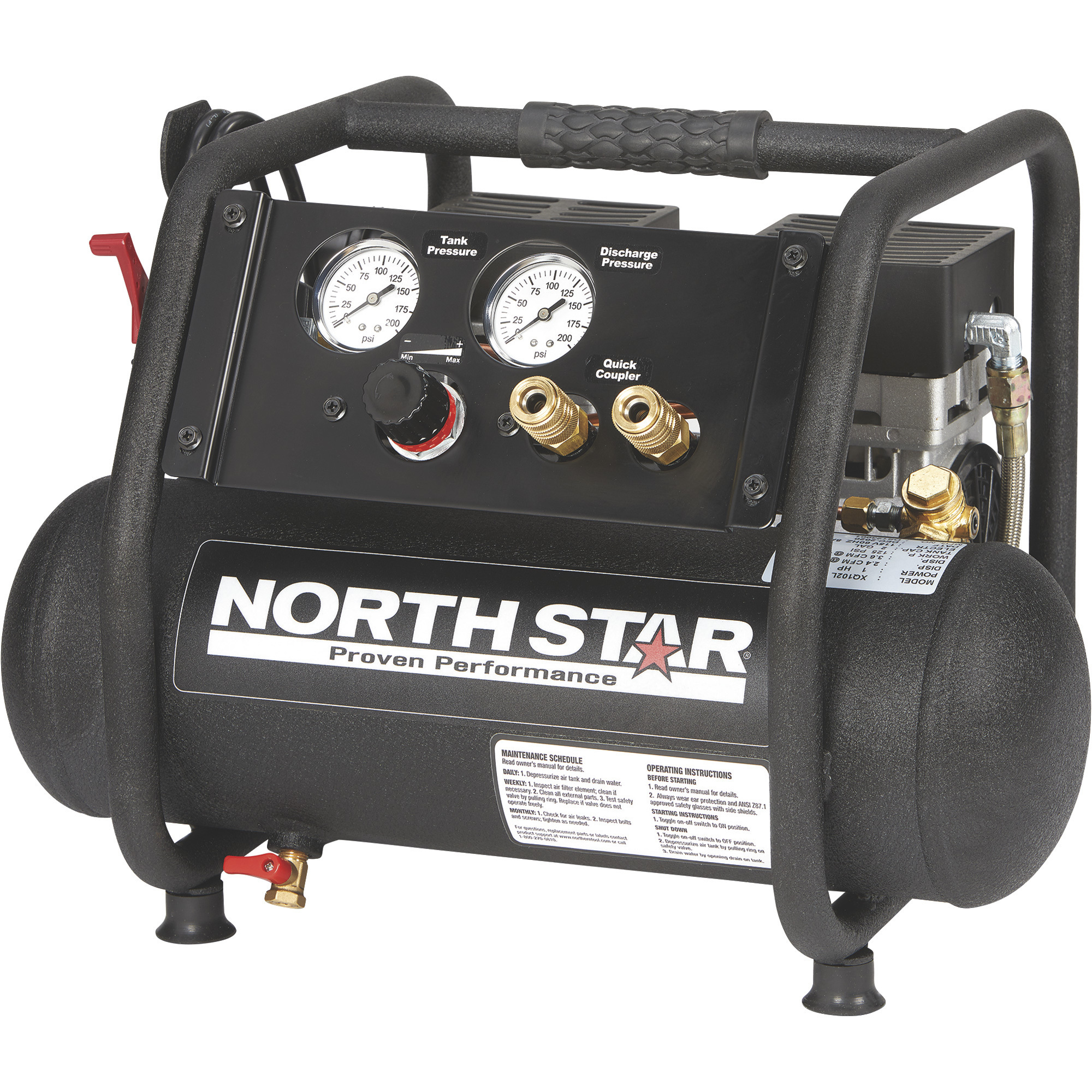 NorthStar Portable Electric Air Compressor â 1 HP, 2-Gallon, Super-Quiet Operation, Oil-Free Pump, 2.4 CFM @ 90 PSI