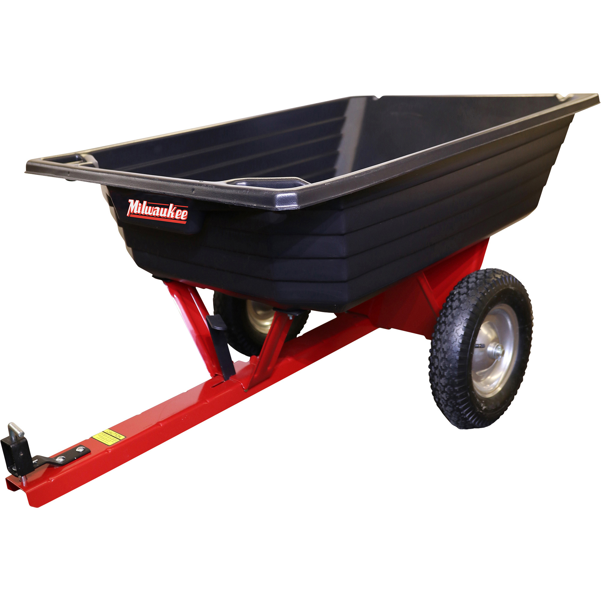 Milwaukee Tow-Behind Poly Utility Trailer Dump Cart â 10 cu. ft./650-Lb. Capacity, 34.5Inch W x 29.5Inch H x 62Inch D, Model LCP1000M