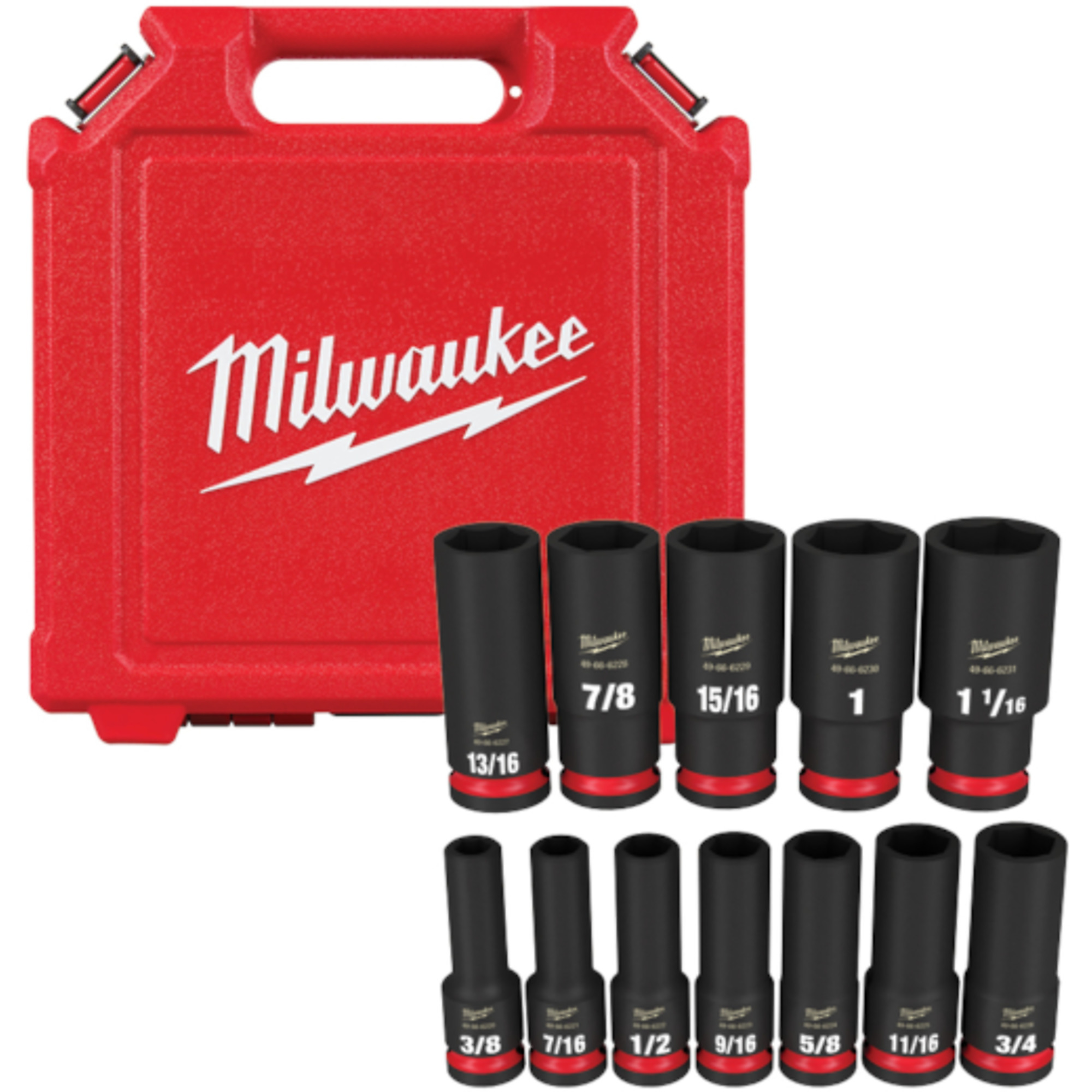 Milwaukee Shockwave Impact Duty 1/2Inch-Drive, SAE 6-Point Socket Set, 12-Piece, Model 49-66-7011