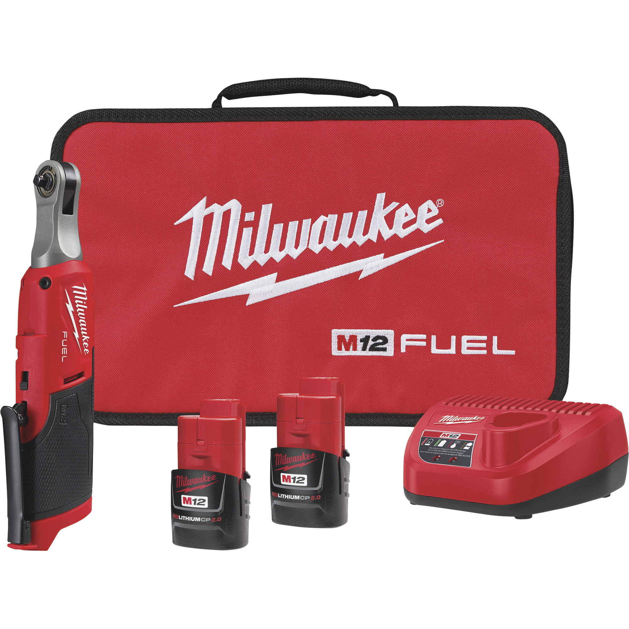 Milwaukee M12 FUEL Cordless 1/4Inch High-Speed Ratchet Kit, 2 Batteries, 35 Ft./Lbs. Torque, Model 2566-22