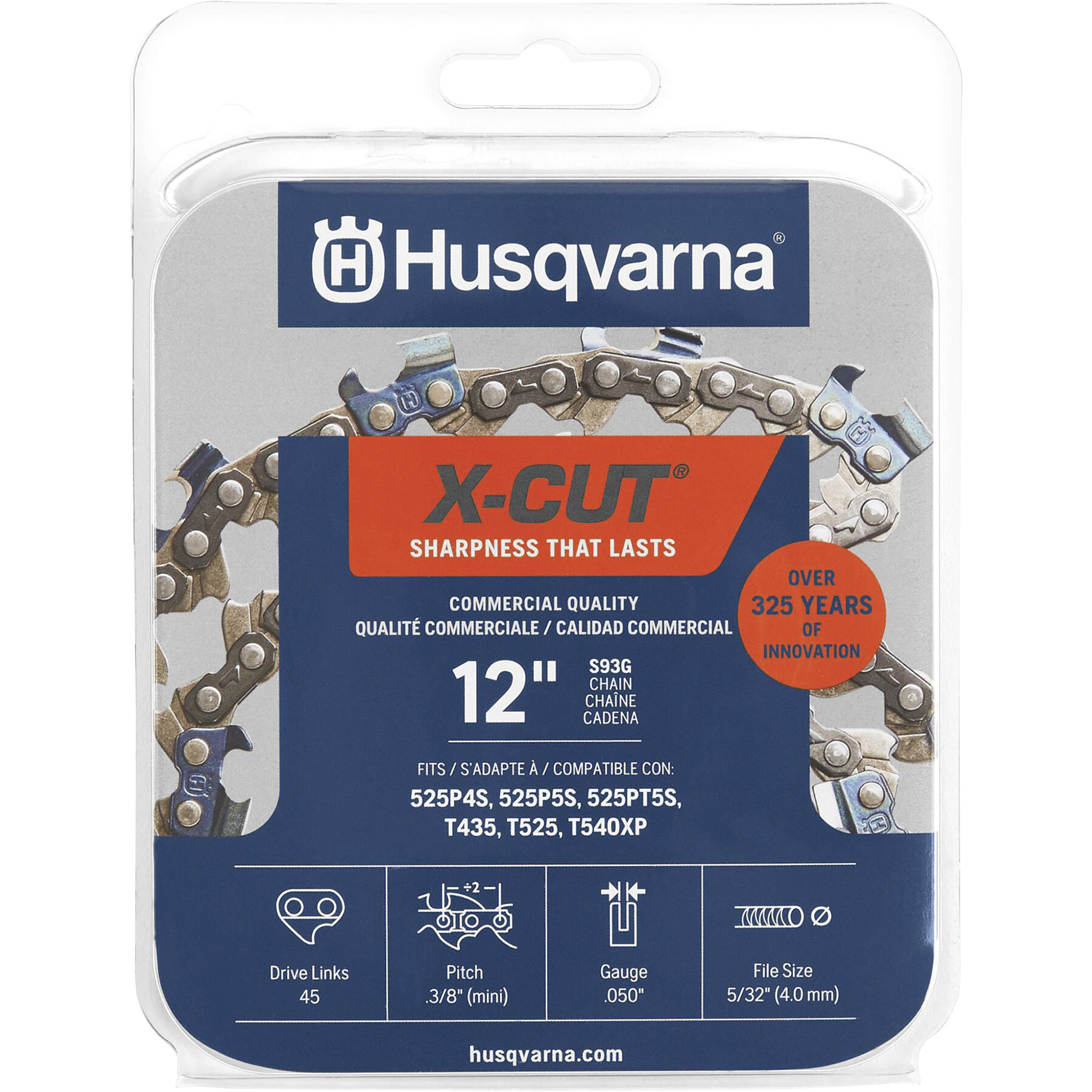 Husqvarna X-Cut Chainsaw Chain â 3/8Inch x 0.050Inch, Fits 12Inch Bar, Model X-Cut S93G