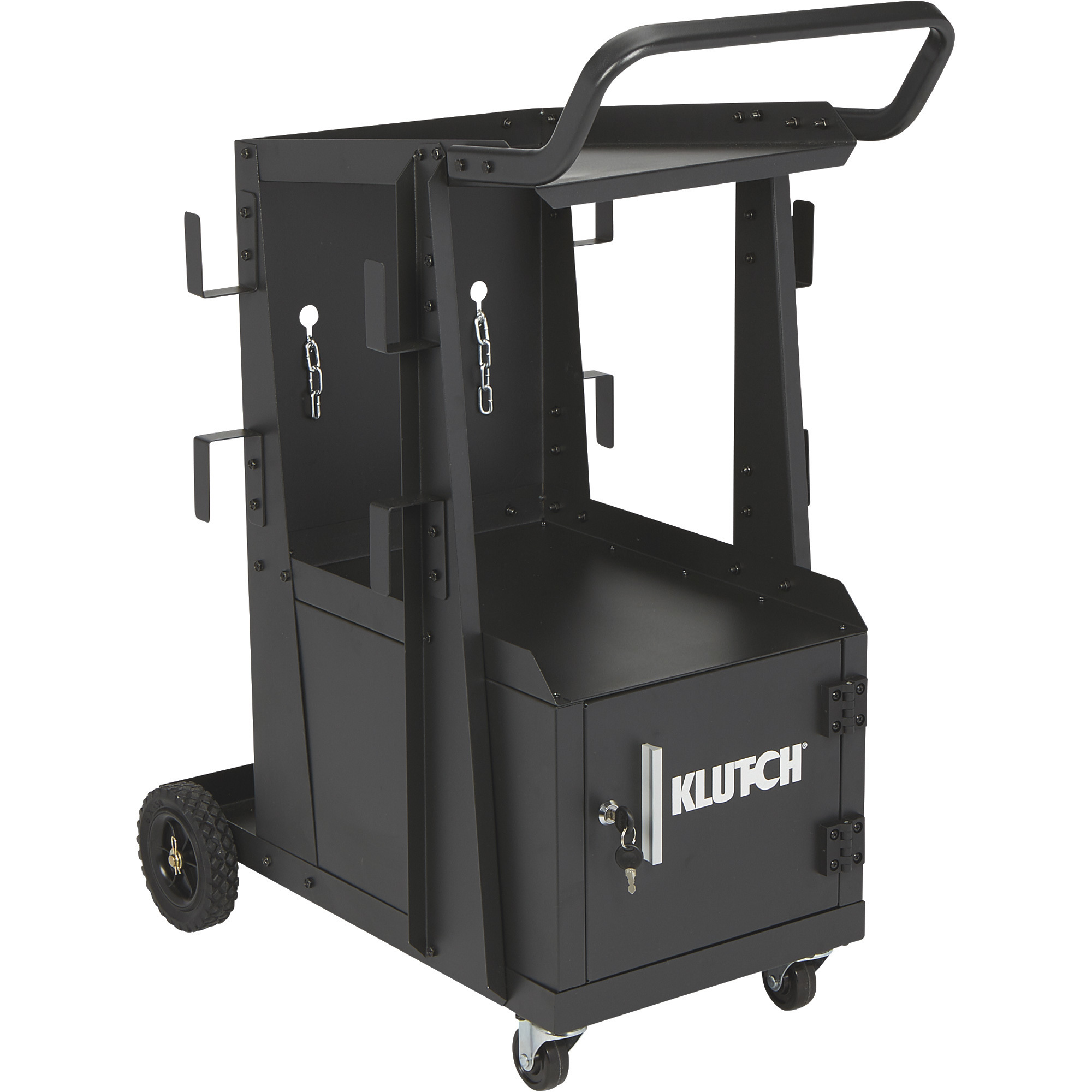 Klutch 2-Tier Welding Cart with Locking Cabinet, 31 1/2Inch L x 16 1/8Inch W x 28Inch H