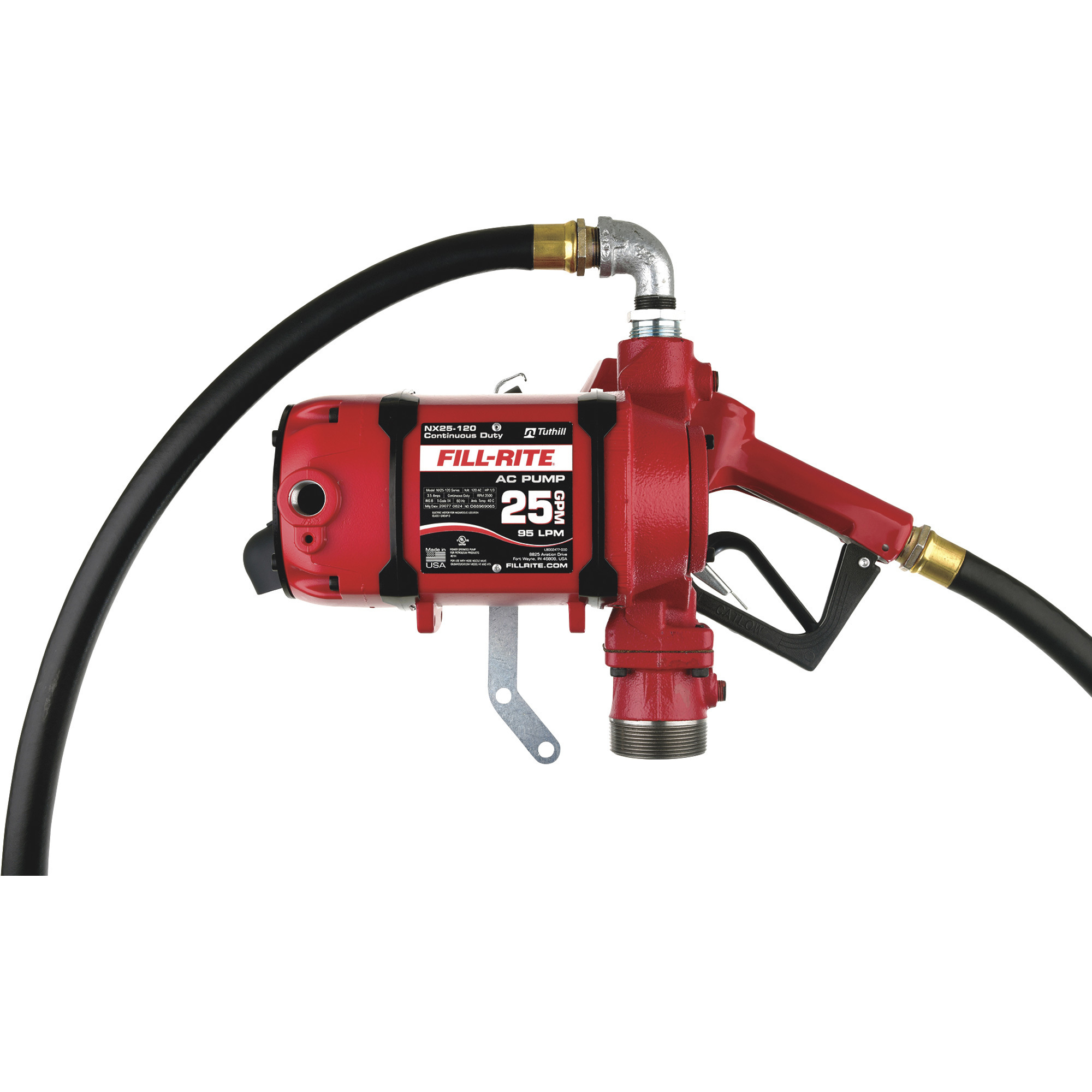 Fill-Rite 120V AC Ultra-High-Flow Fuel Transfer Pump with Automatic Nozzle and Hose â 25 GPM, Model NX25-120NB-AG