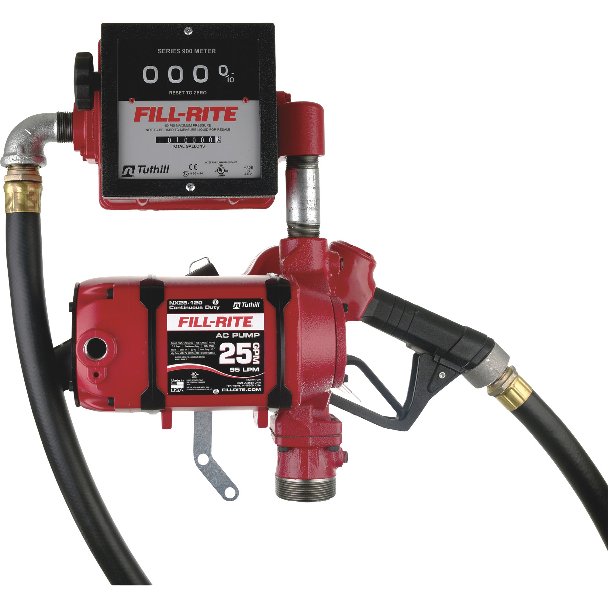 Fill-Rite 120V AC Ultra-High-Flow Fuel Transfer Pump with Automatic Nozzle and Hose â 25 GPM, Model NX25-120NB-AJ