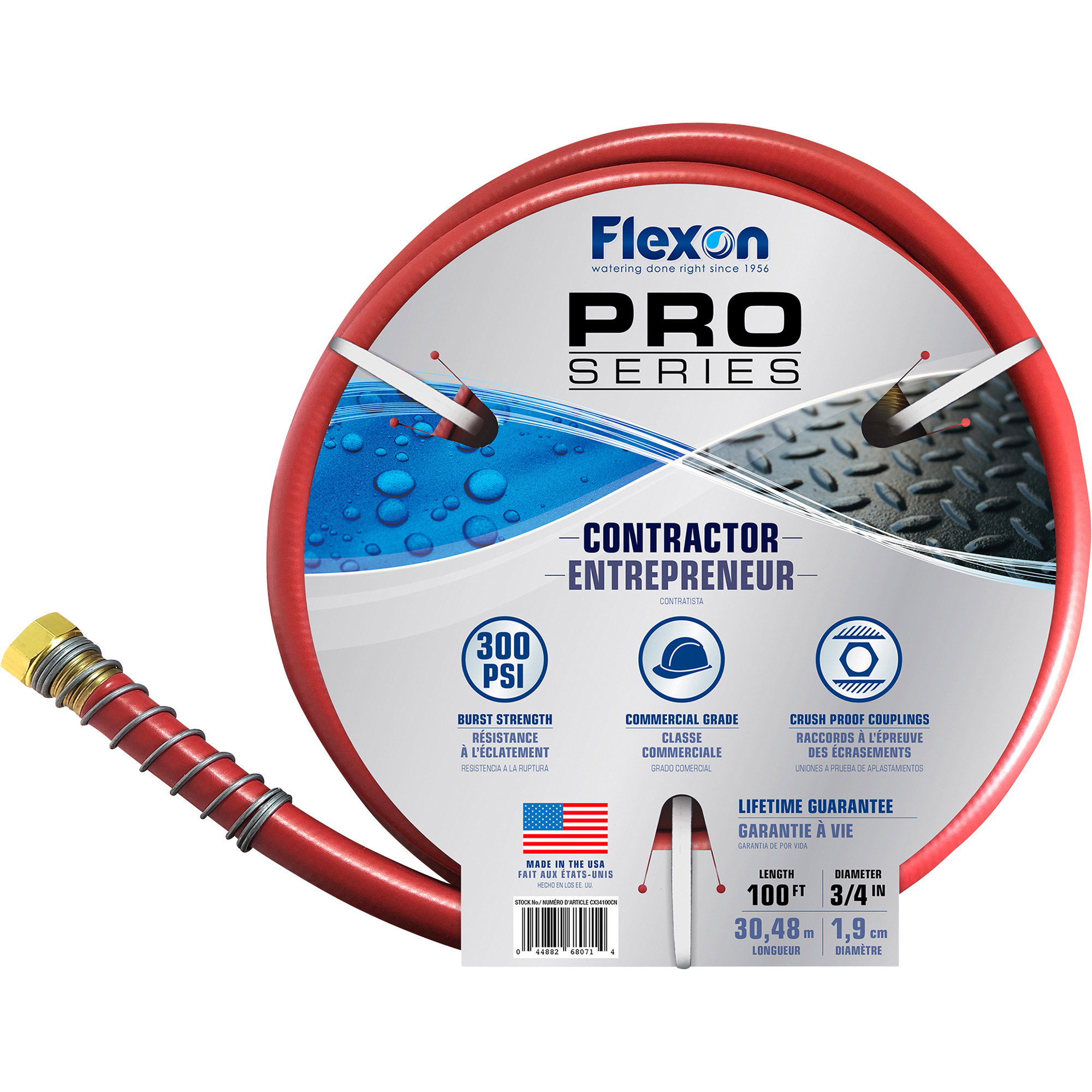 Flexon Heavy-Duty Contractor-Grade 5-Ply Kink-Resistant PVC Hose, 3/4Inch x 100ft., 300 PSI