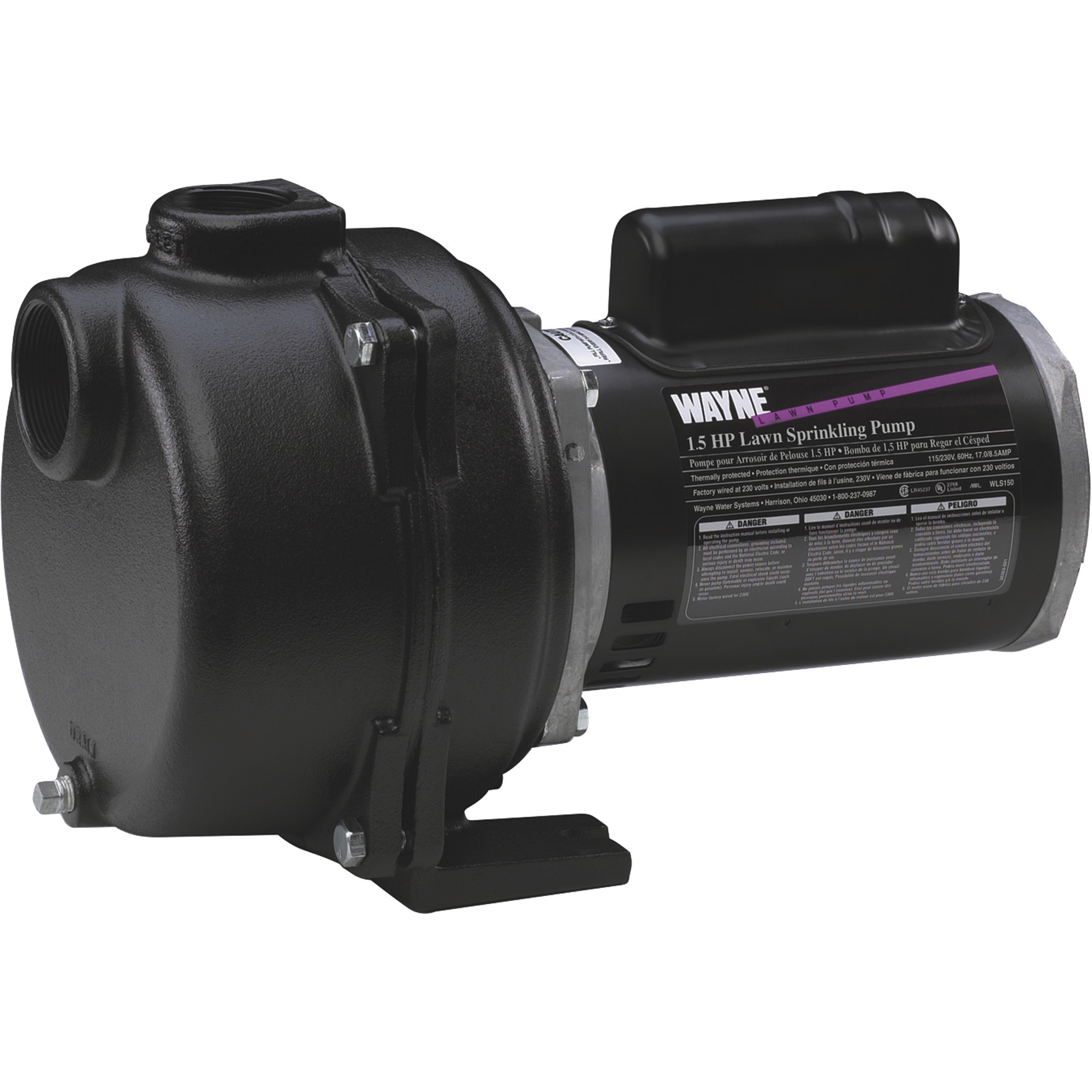 Wayne Self-Priming Centrifugal Cast Iron Lawn Sprinkler Water Pump â 4,350 GPH, 1 1/2 HP, 2Inch, Model WLS150