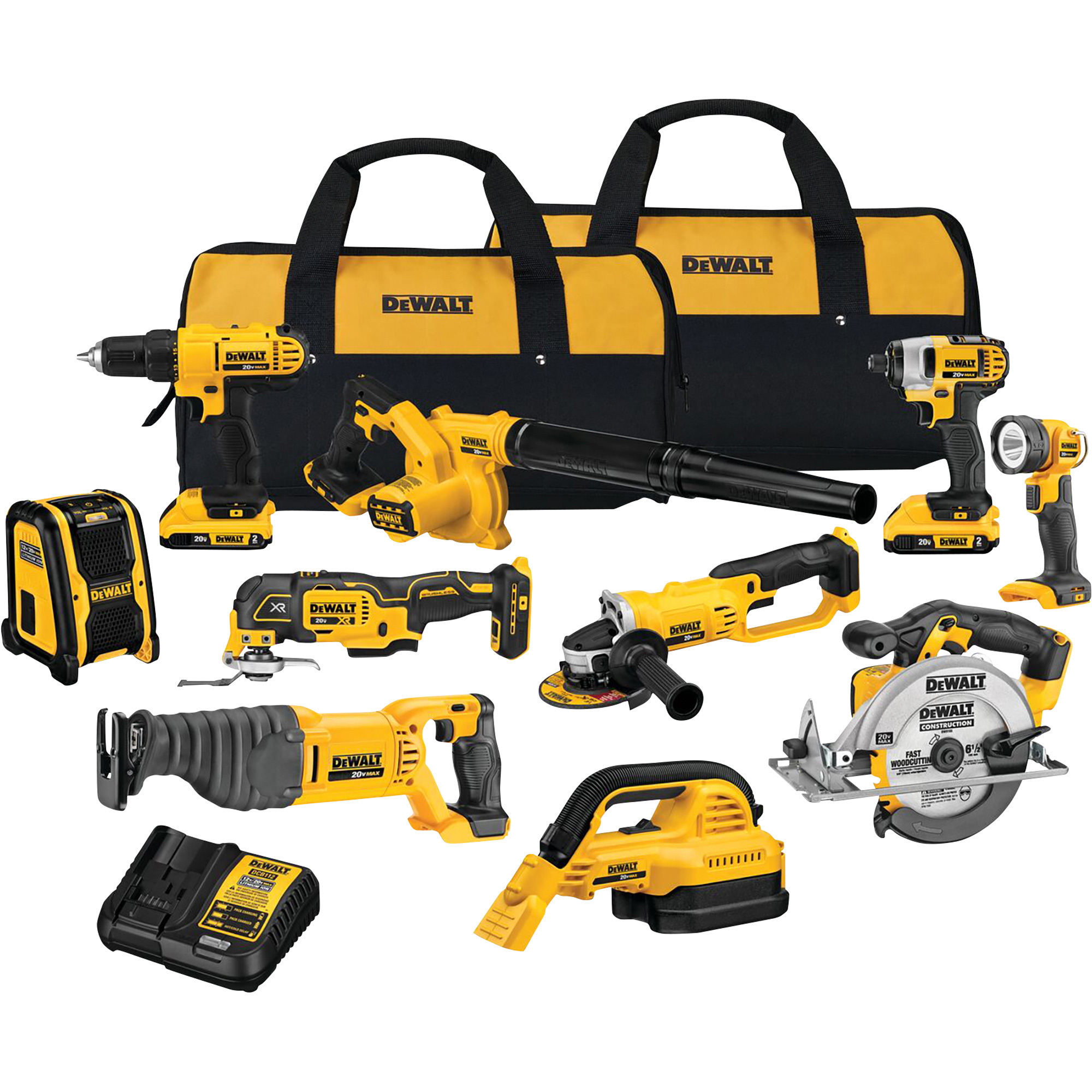 DEWALT 20 Volt MAX 10-Tool Cordless Combo Kit, 2 Batteries, Model DCK1020D2