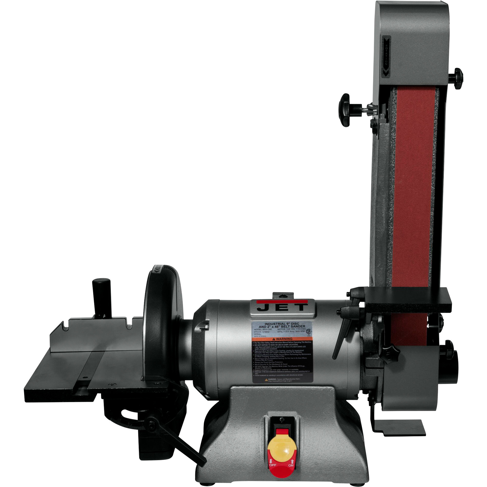 JET Industrial Belt and Disc Grinder, 2Inch x 48Inch Belt, 9Inch Grinding Disc, 1 HP, Model IBDG-248