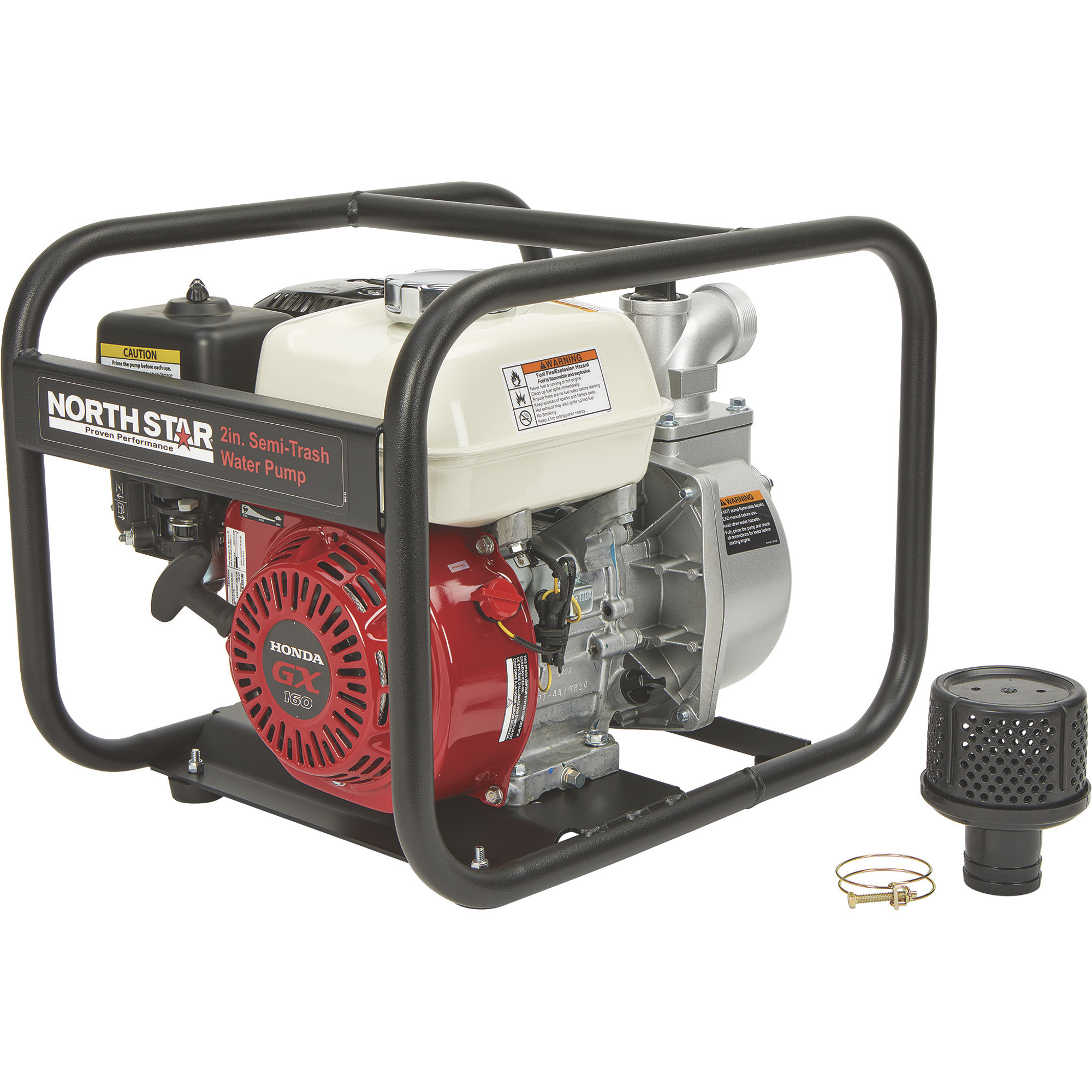 NorthStar 10,010 GPH Self-Priming Semi-Trash Water Pump â 2Inch Ports, 5/8Inch Solids Capacity, 163cc Honda GX160 Engine