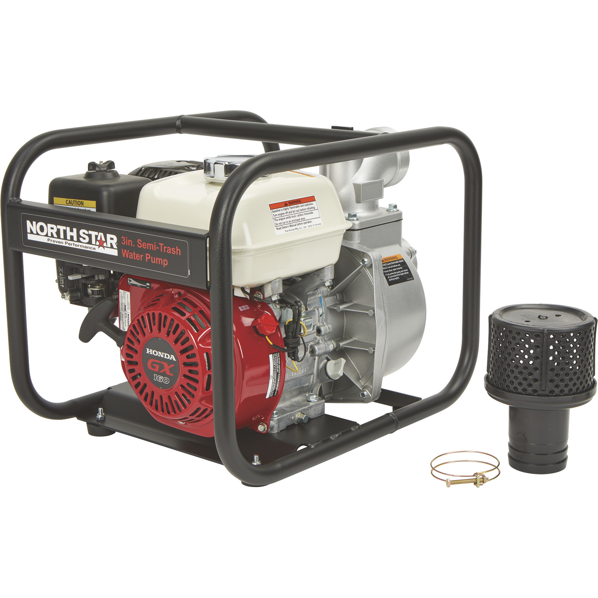 NorthStar Self-Priming Semi-Trash Water Pump, 3Inch Ports, 15,850 GPH, 3/4Inch Solids Capacity, 163cc Honda GX160 Engine