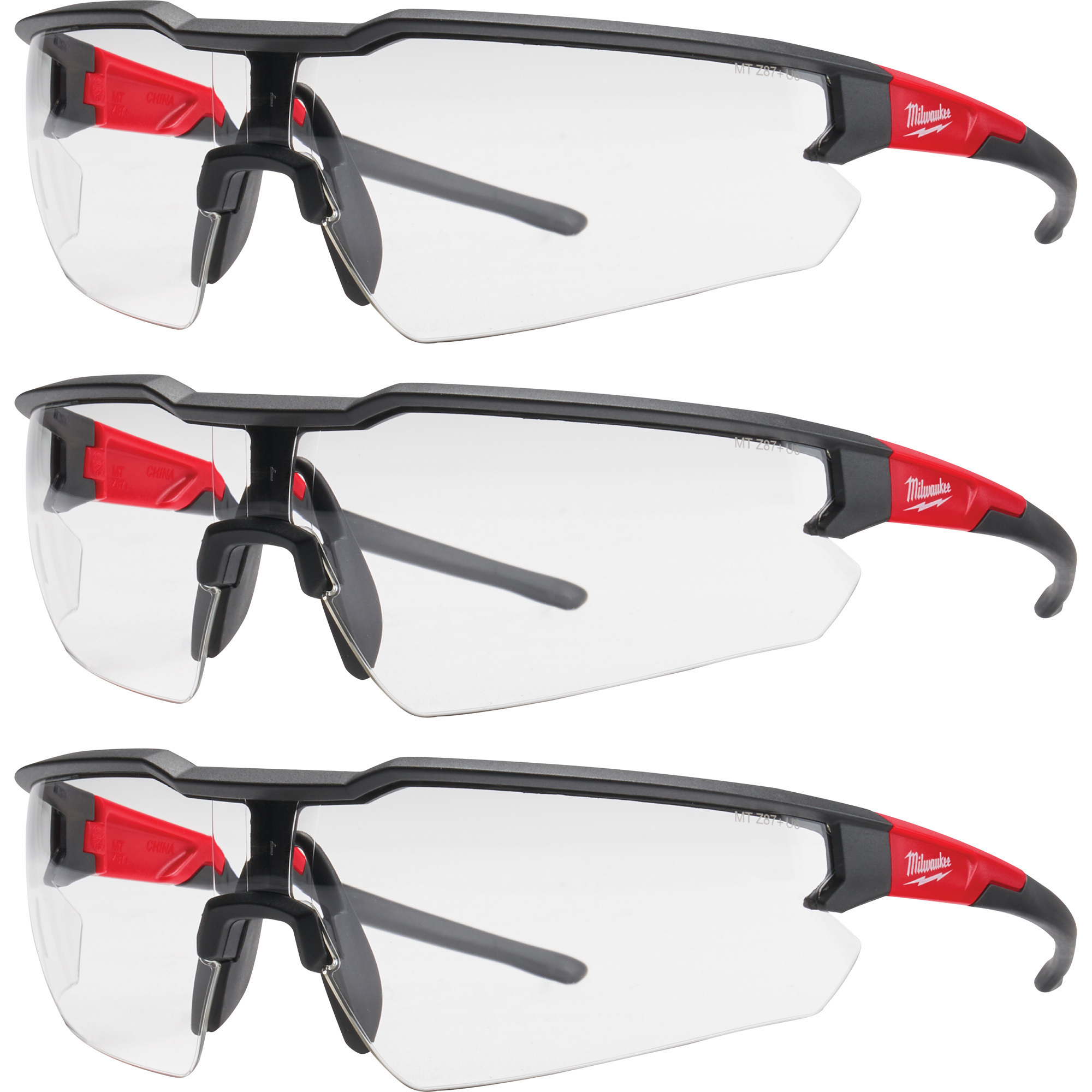 Milwaukee Anti-Scratch Safety Glasses, 3-Pack, Clear Lenses, Black Frames, Model 48-73-2052