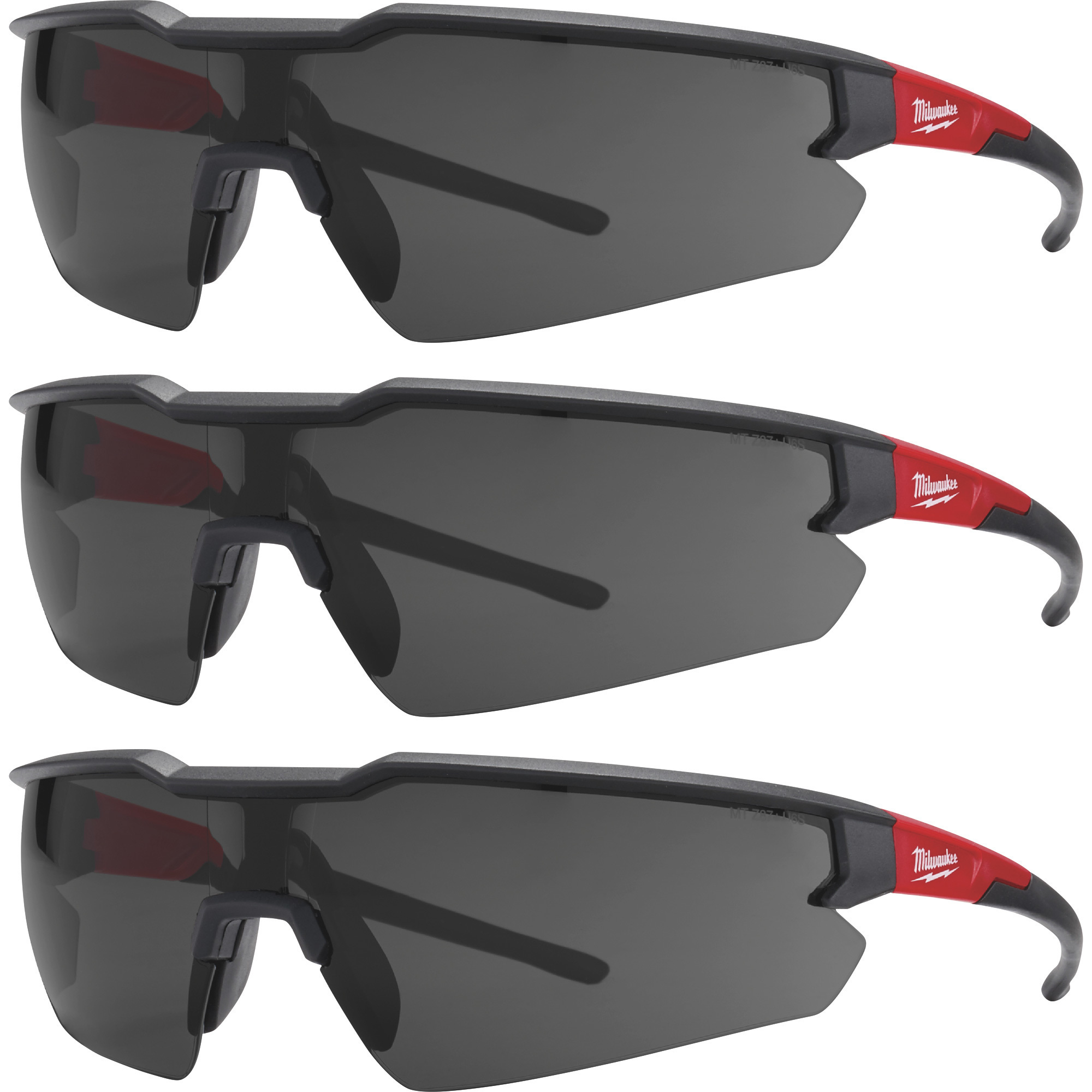 Milwaukee Anti-Scratch Safety Glasses, 3-Pack, Tinted Lenses, Black/Red Frames, Model 48-73-2054