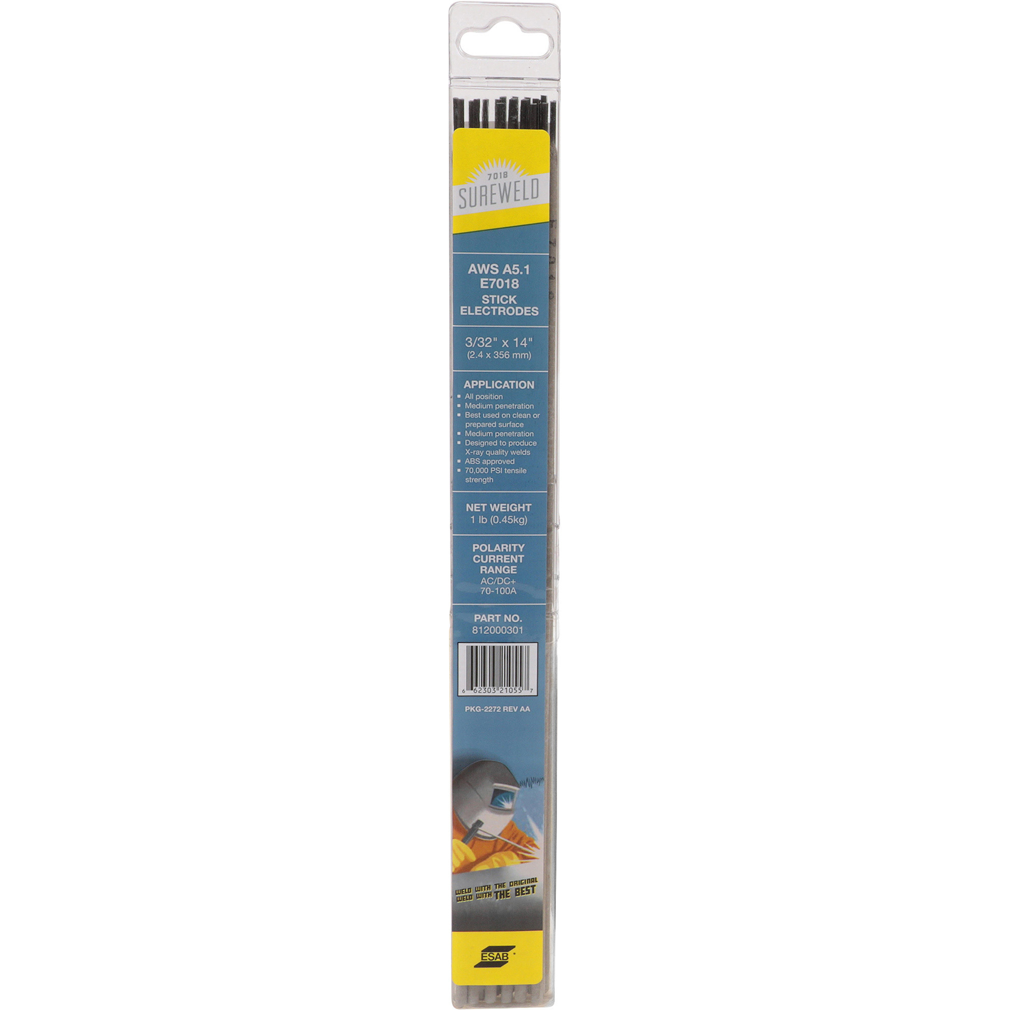 ESAB Sureweld 7018 Stick Electrodes â 3/32Inch Diameter x 14Inch L, 1-Lb. Pkg., Model 812000301