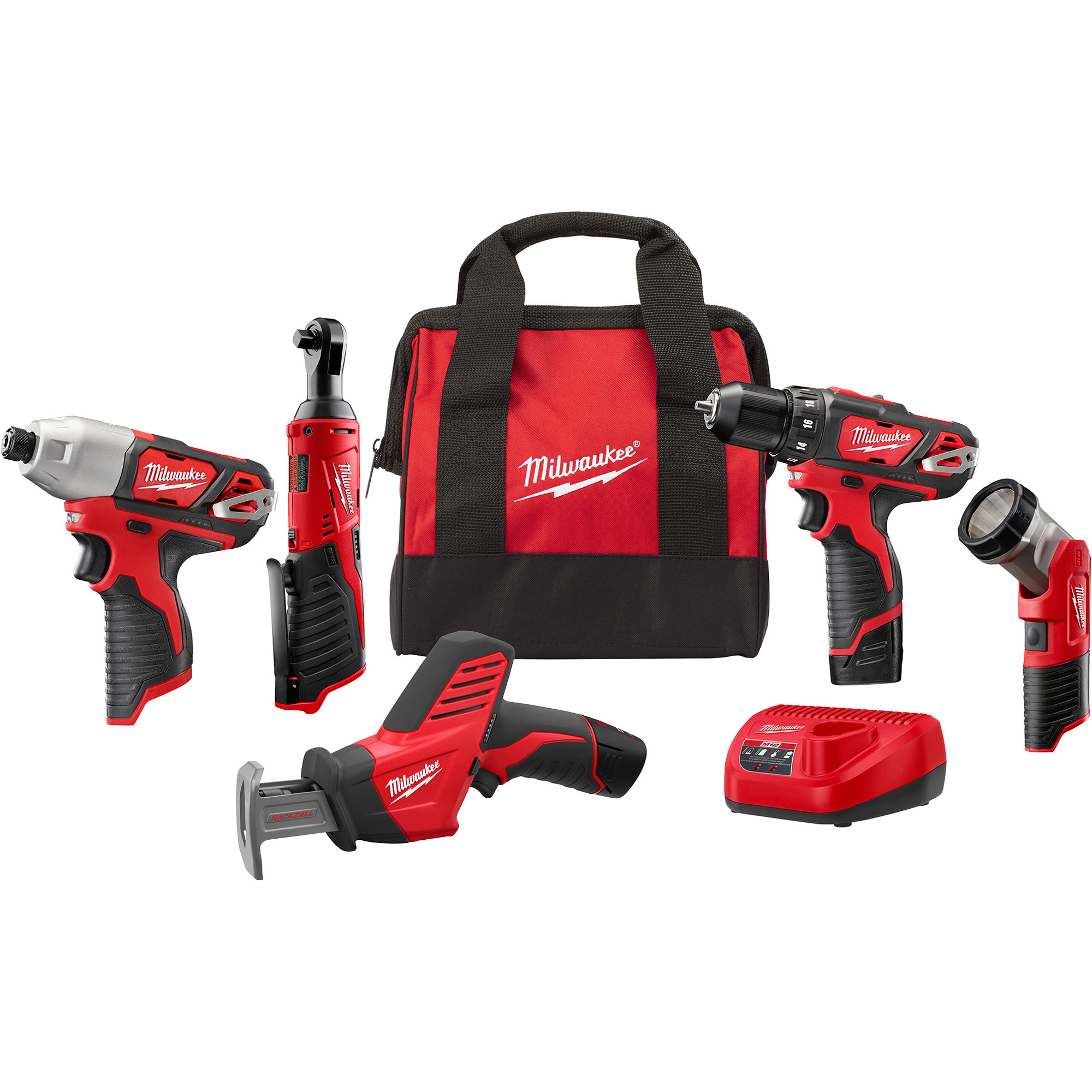 Milwaukee M12 5-Tool Cordless Combo Kit, 2 Batteries, Model 2498-25