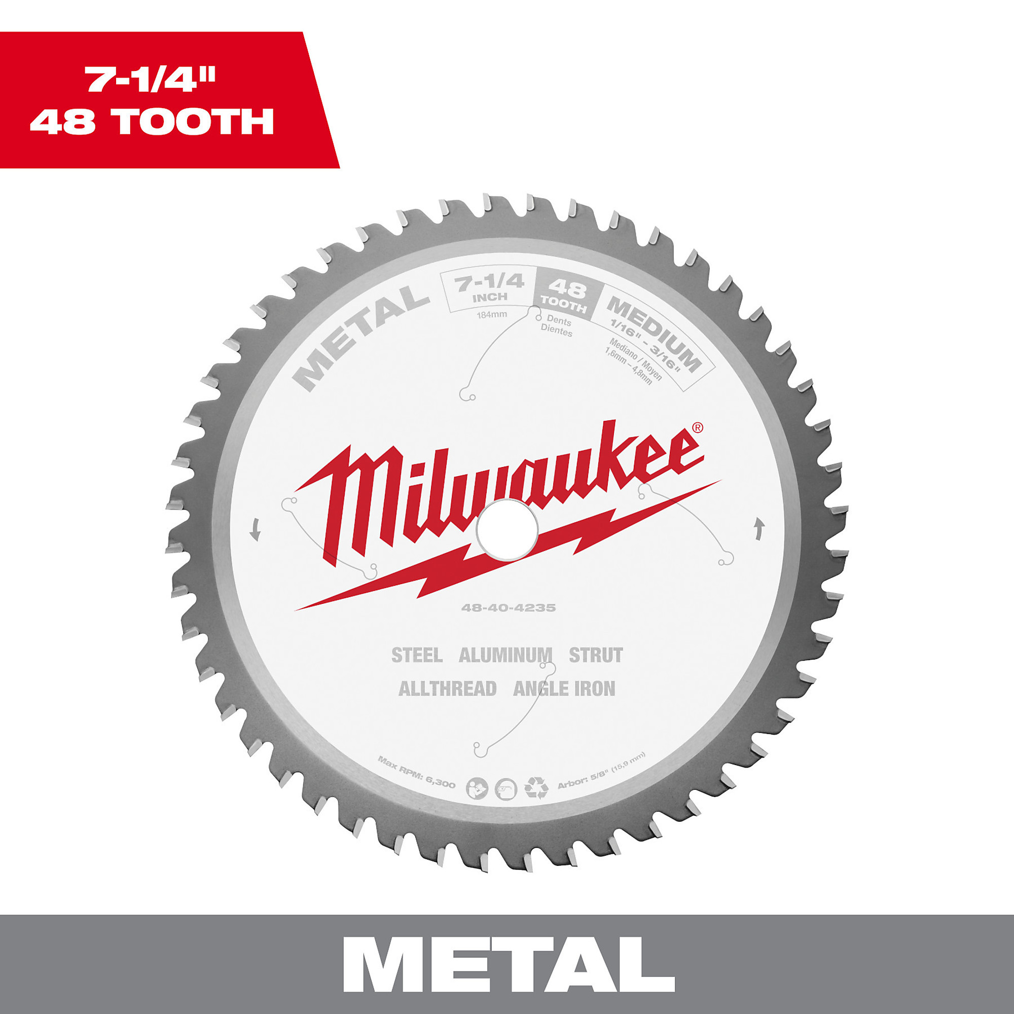 Milwaukee 7 1/4Inch Metal Cutting Circular Saw Blade, 48T, Model 48-40-4235