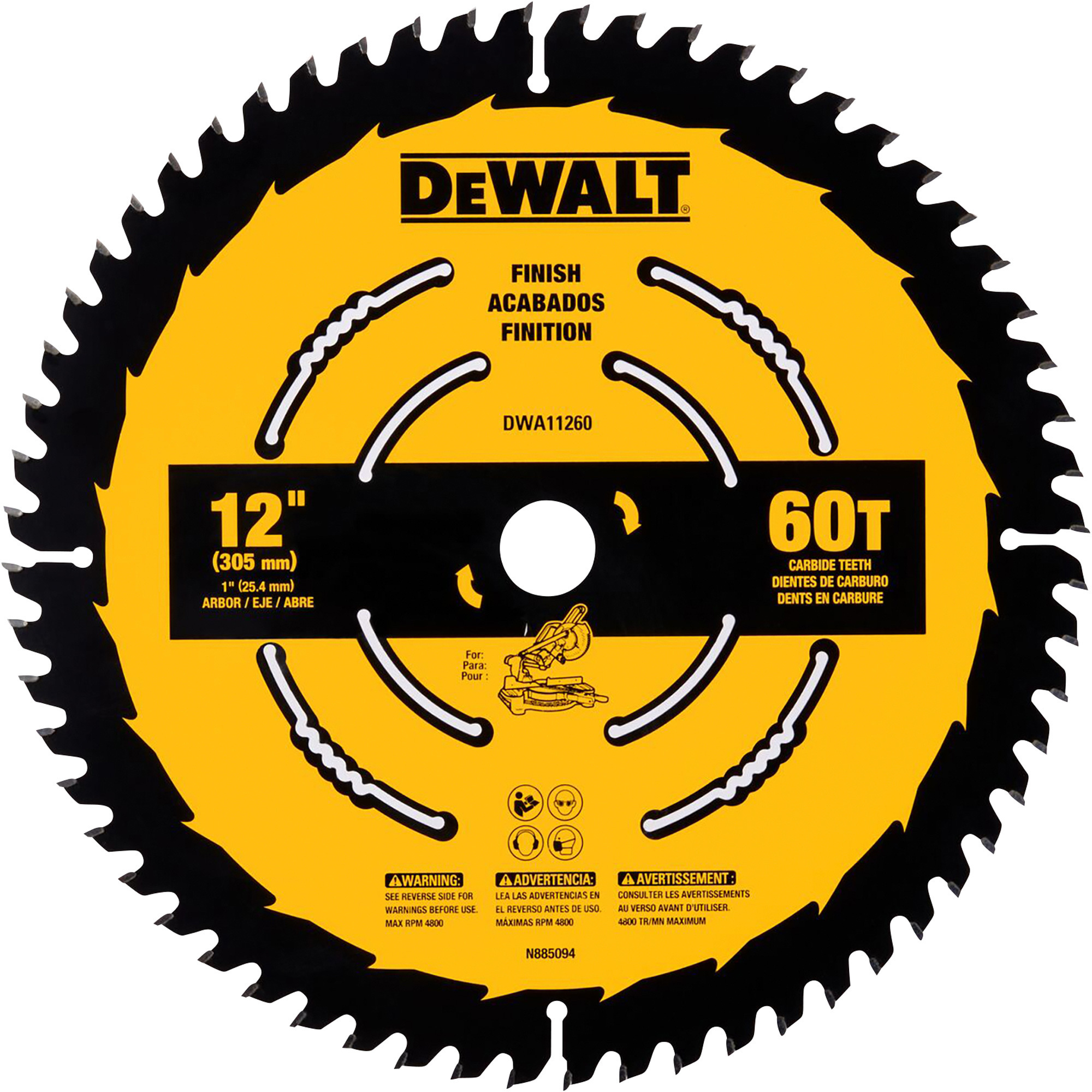 DEWALT 12Inch 60T Miter Saw Blade, Model DWA11260