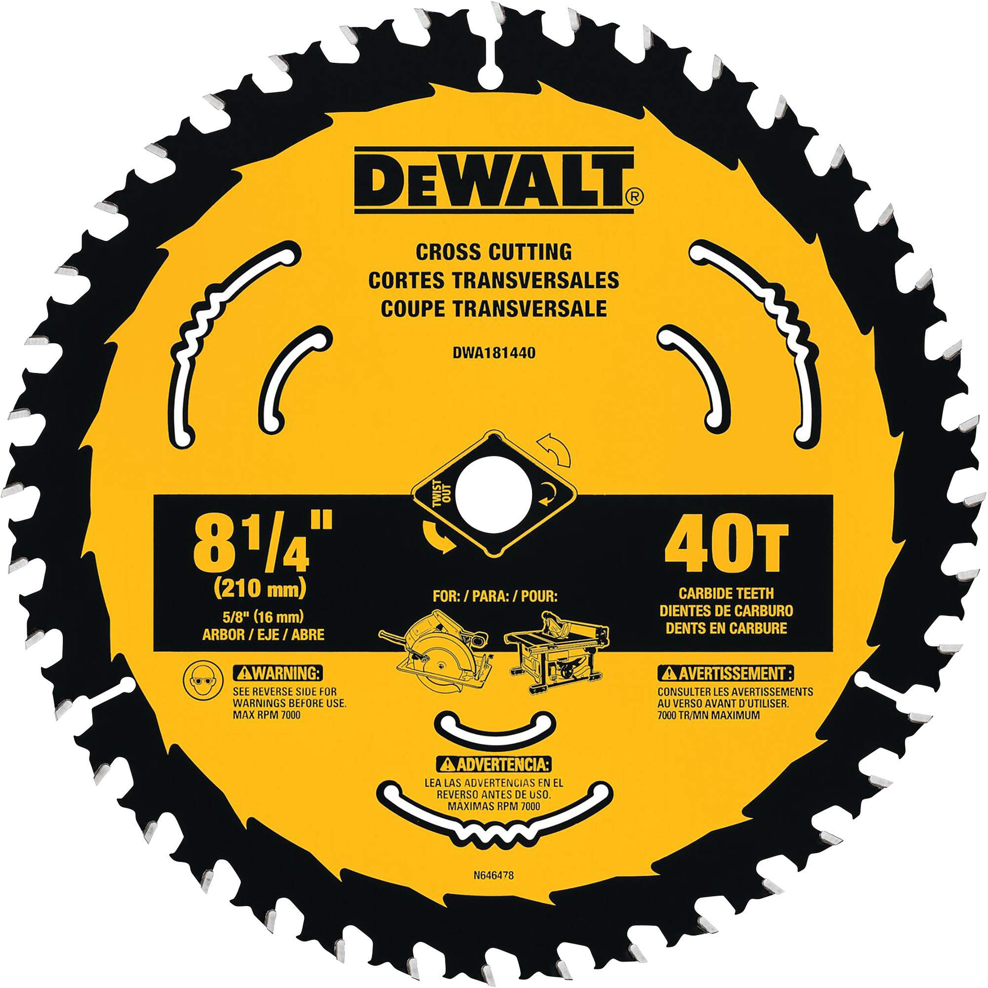 DEWALT 8-1/4Inch Table Saw Blade, 40T, Model DWA181440