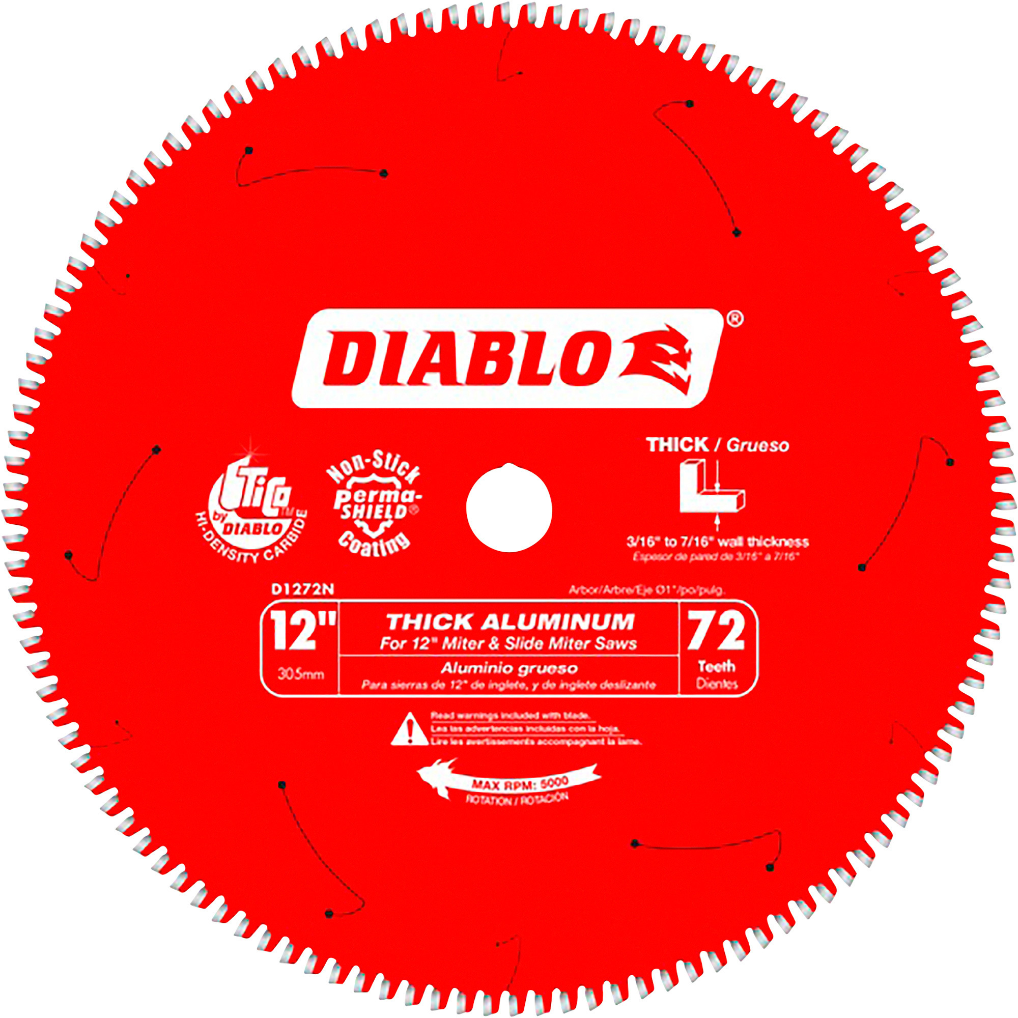 Diablo Aluminum Circular Saw Blade, 12Inch, 72T, Model D1272N