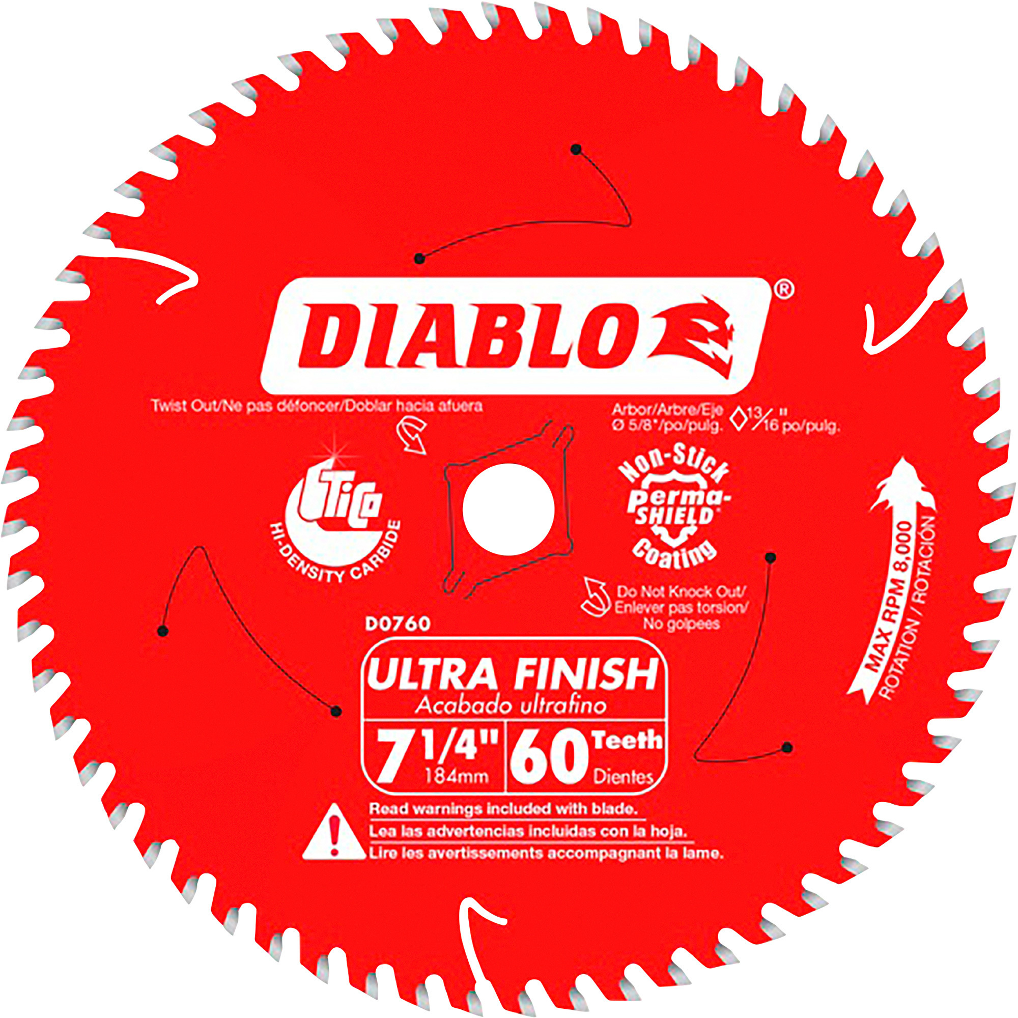 Diablo Ultra Finish 7-1/4Inch Wood Cutting Circular Saw Blade, 60T, Model D0760A