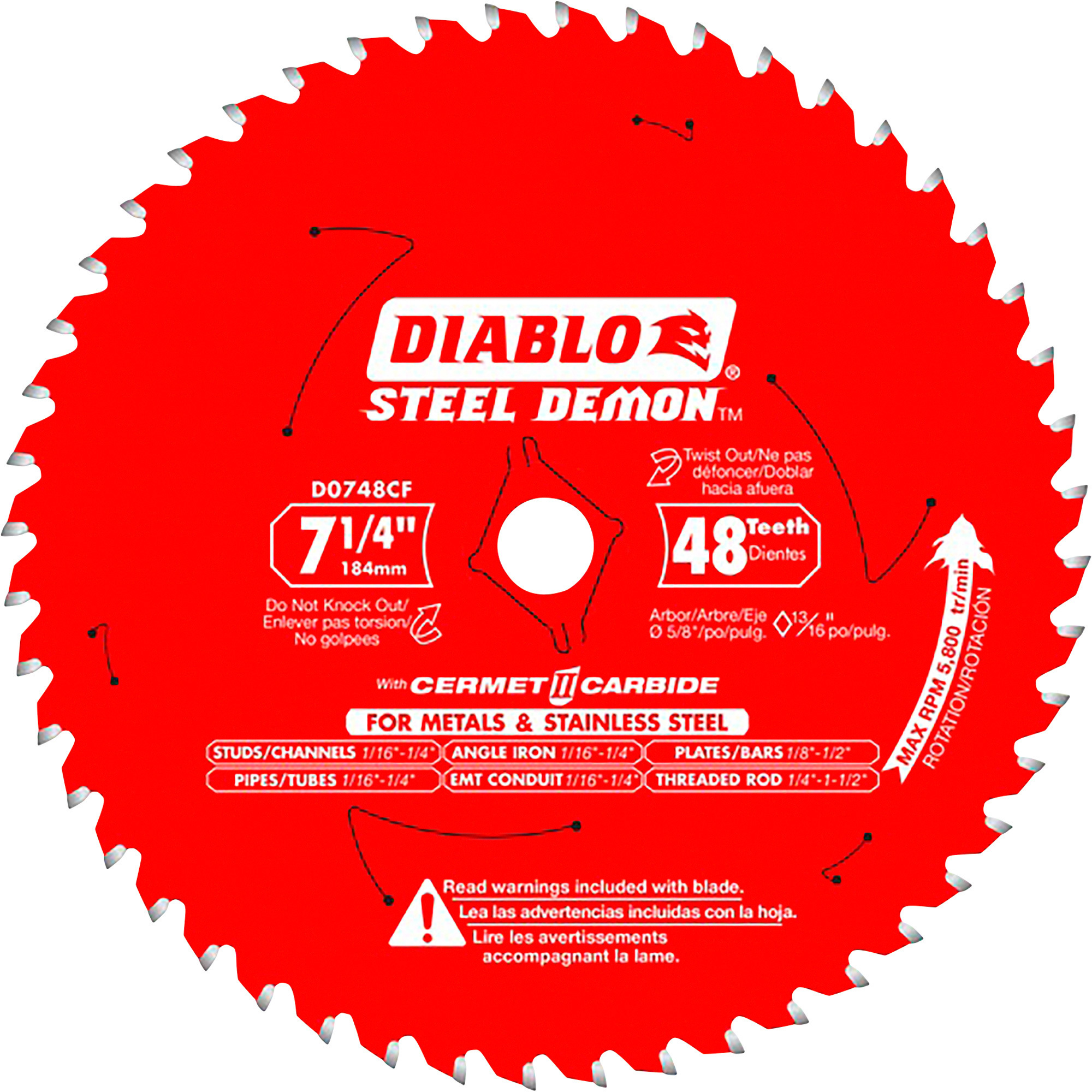 Diablo Steel Demon 7-1/4Inch Cermet II Circular Saw Blade, Steel & Stainless Steel Cutting, 48T, Model D0748CFA