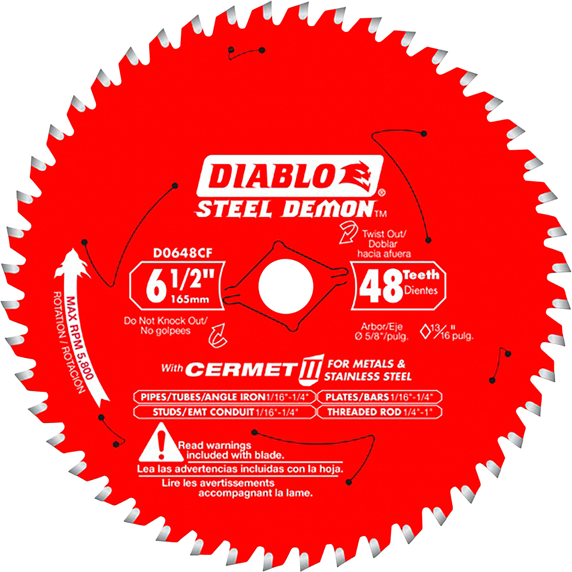 Diablo Steel Demon Cermet II Metal Cutting Circular Saw Blade, 6-1/2Inch, 48T, Model D0648CFA