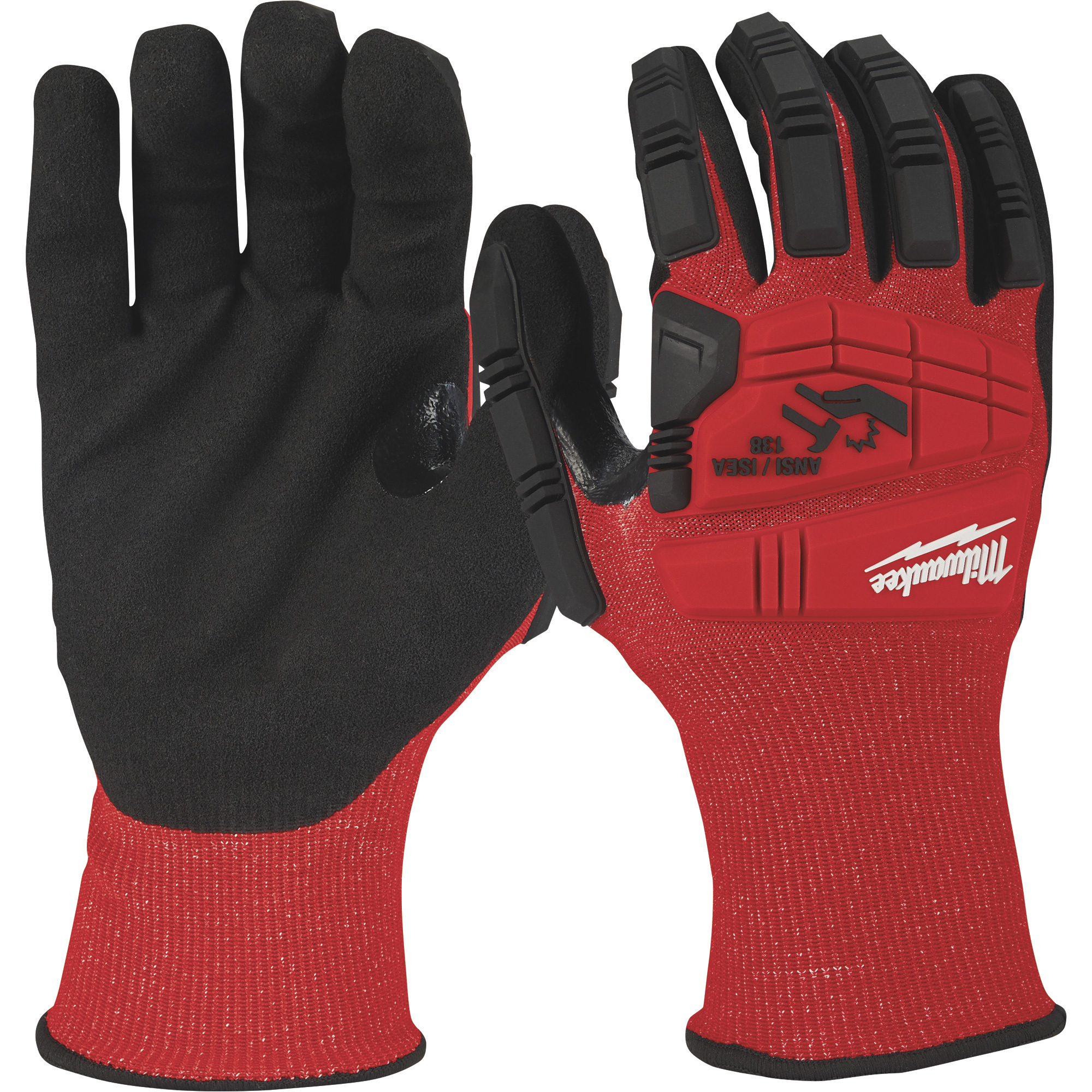 Milwaukee Impact Cut-Resistant Level 3 Nitrile Gloves, 1 Pair, Red/Black, Large, Model 48-22-8972