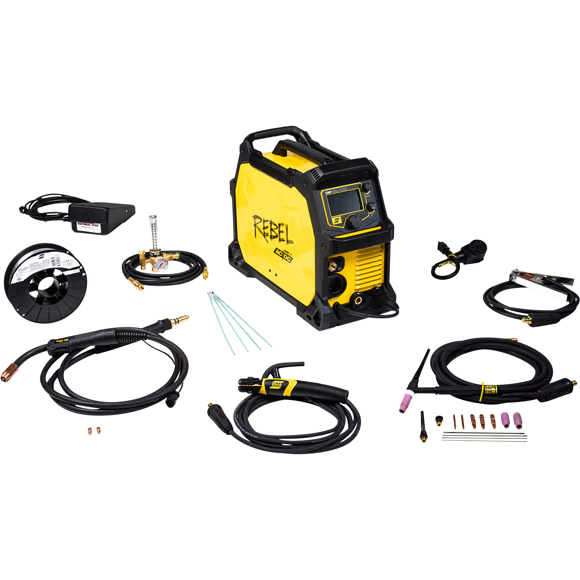 ESAB Rebel EMP 205ic AC/DC Flux-Core/MIG Multi-Process Welder â 120/230 Volts, 235 Amp Output, Model 0558102553