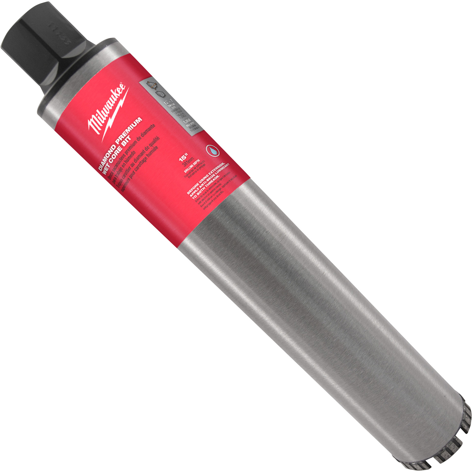 Milwaukee 15Inch Diamond Premium Wet Core Bit, 1-1/2Inch 11 Thread, Model 48-17-3015