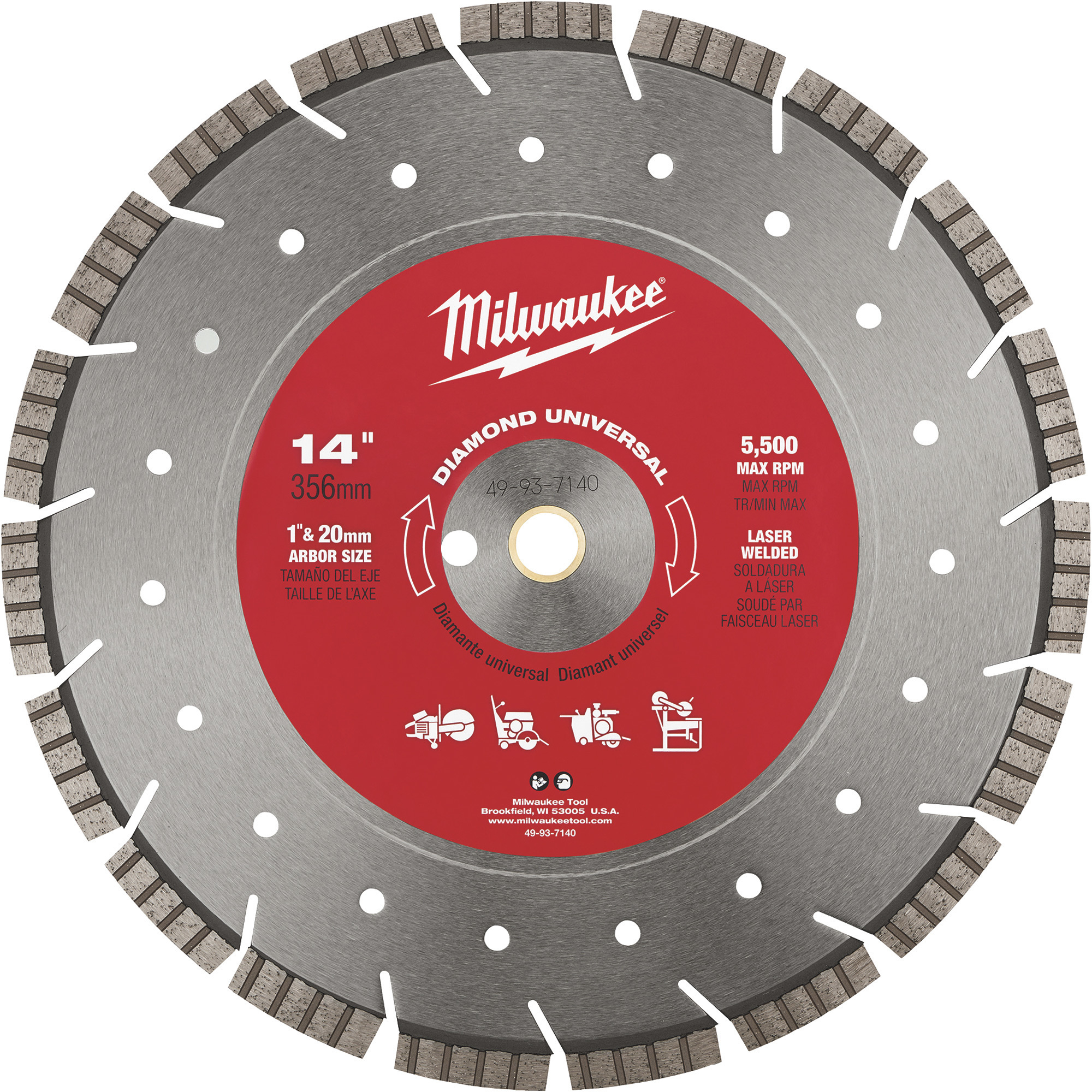 Milwaukee 14Inch Diamond Universal Segmented-Turbo Blade, Model 49-93-7140