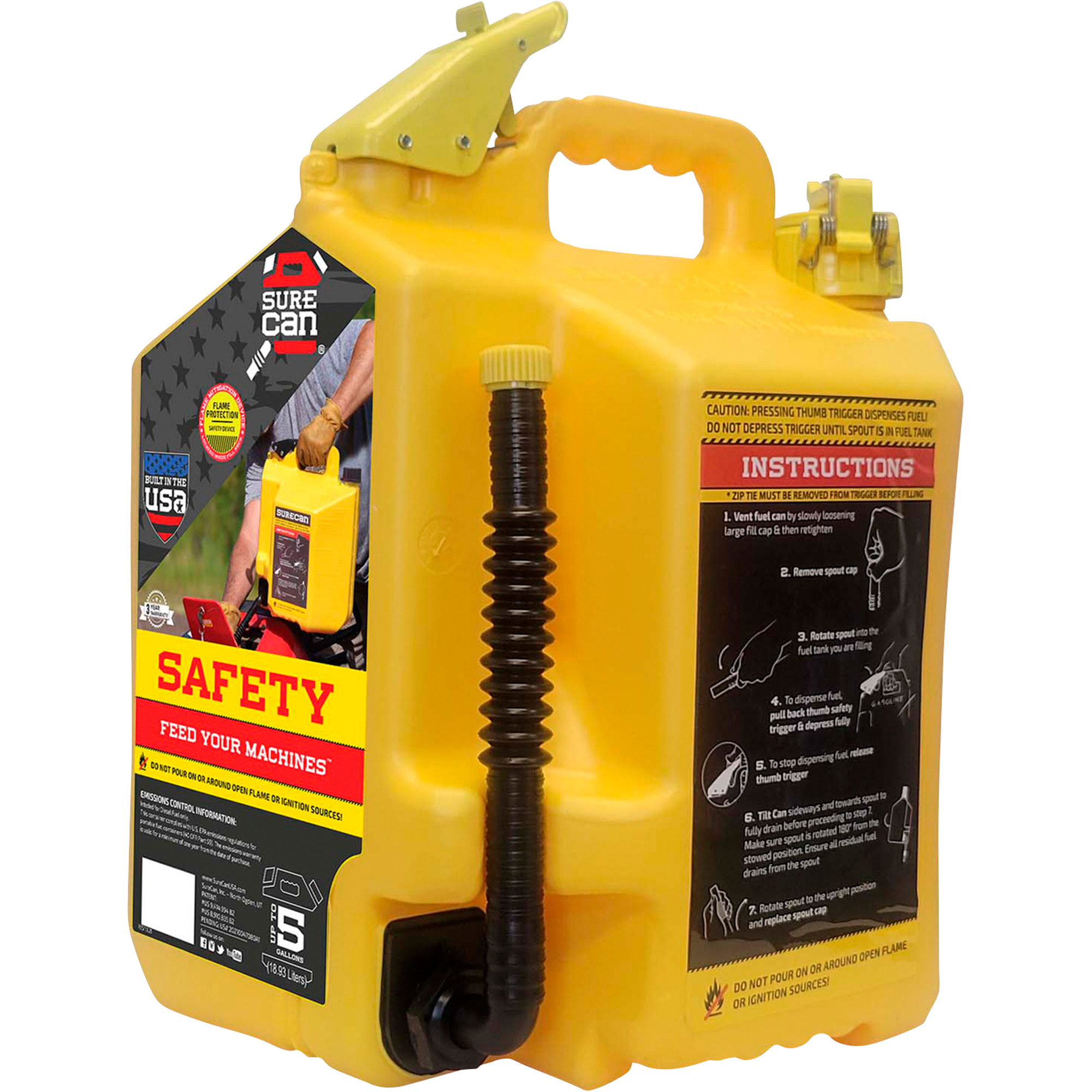 SureCan 5-Gallon Type II Safety Diesel Can â Yellow, Model SUR5SFD2