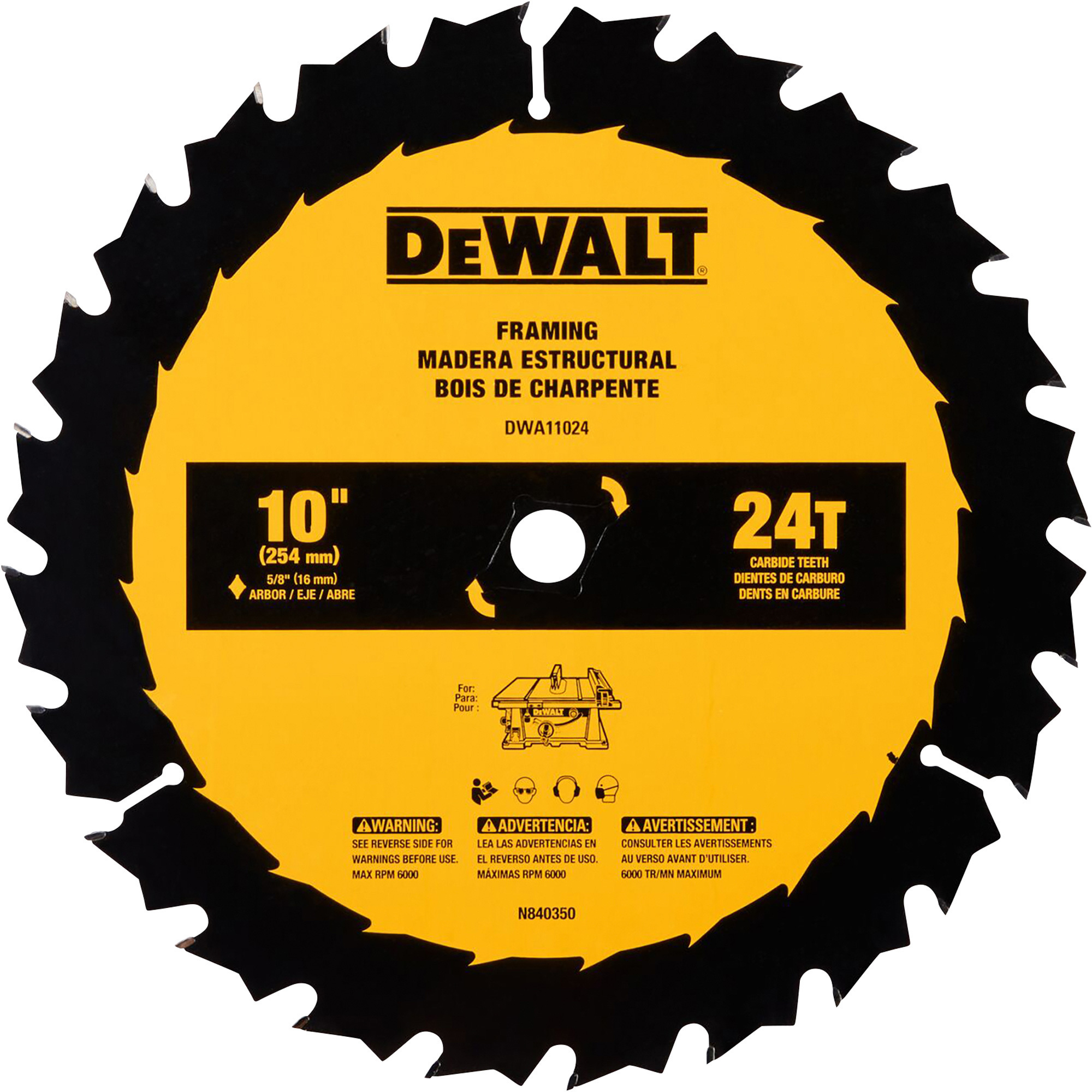 DEWALT 10Inch Miter Saw Blade, 24T, Model DWA11024