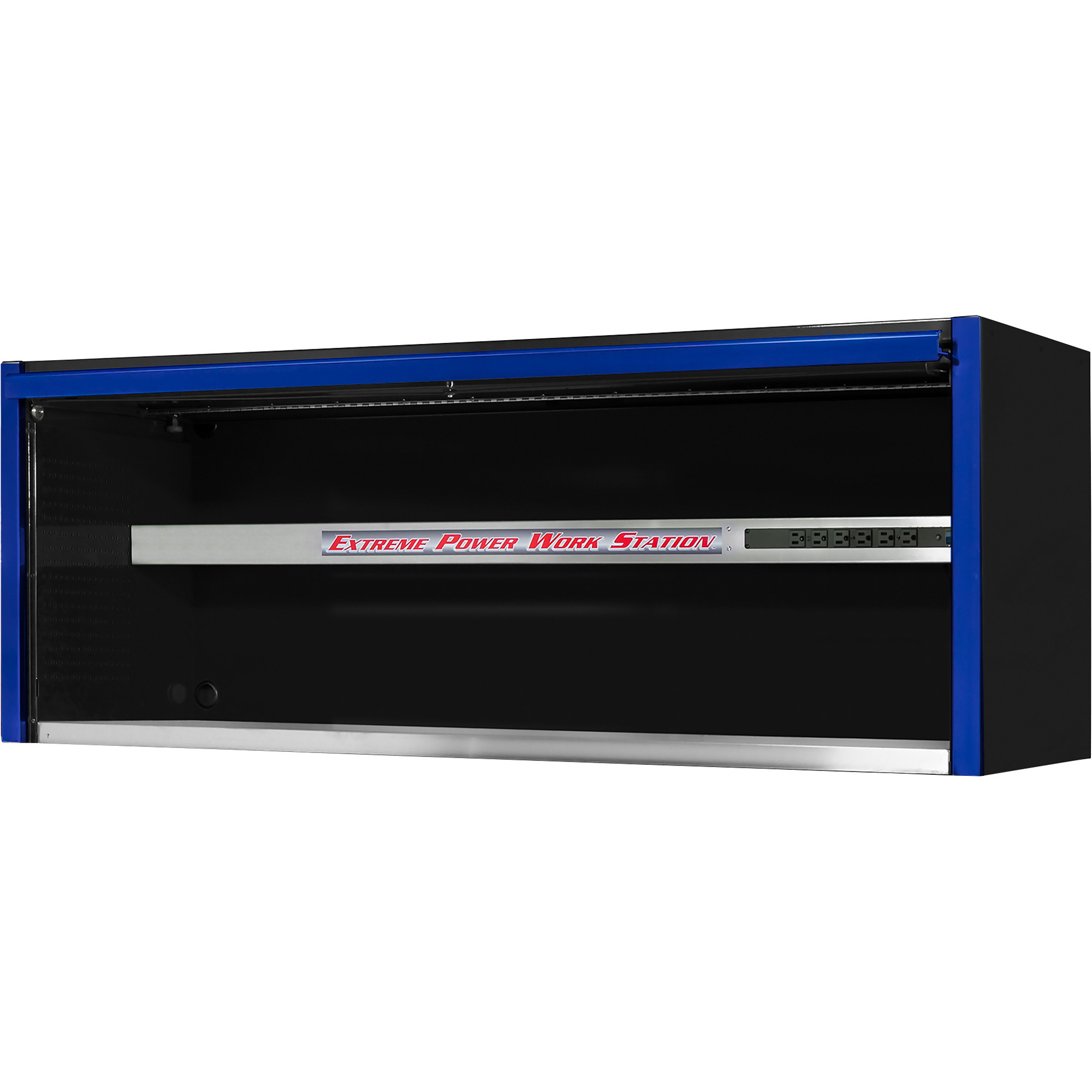 Power Workstation Hutch — 72Inch W x 30Inch D, Black/Blue, Model - Extreme Tools EX7201HCQBKBL