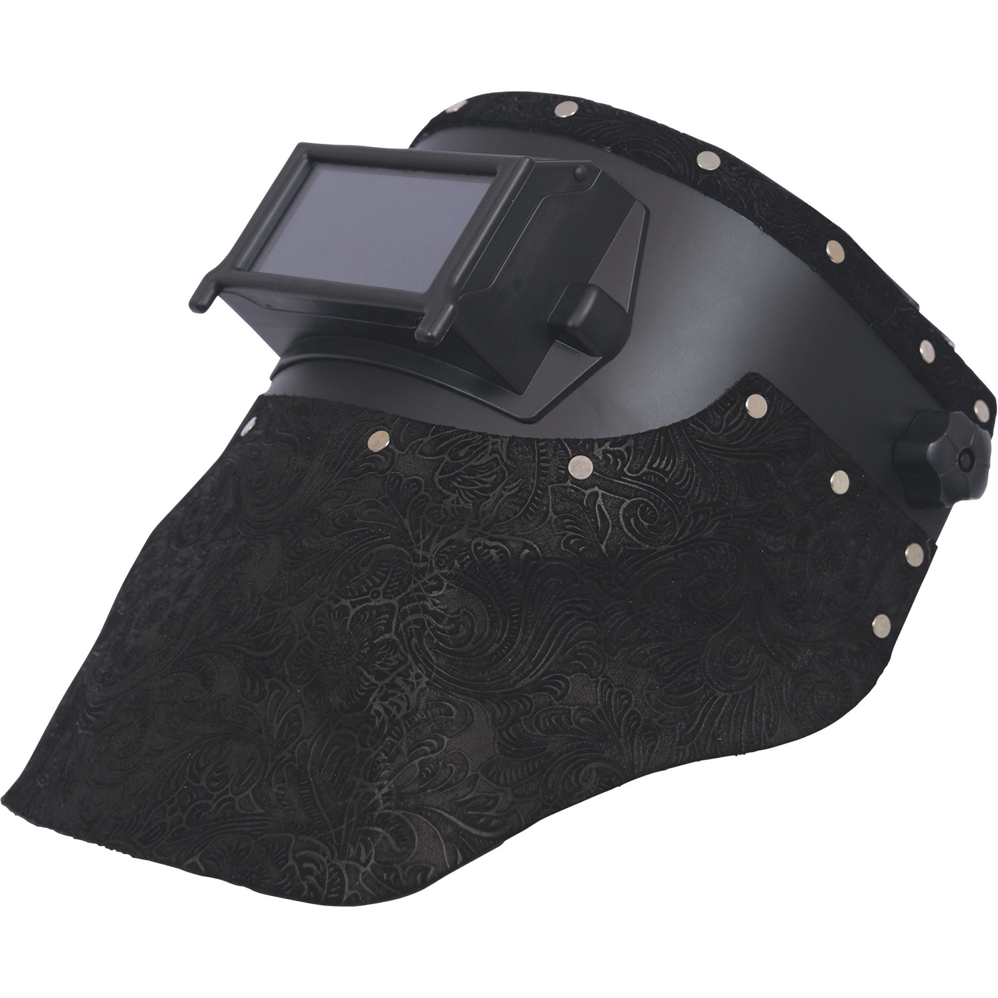 Outlaw Leather Welding Hood with Shade 10 â 2Inch x 4 1/4Inch Filter, Black Floral, Model OL-BFS-101