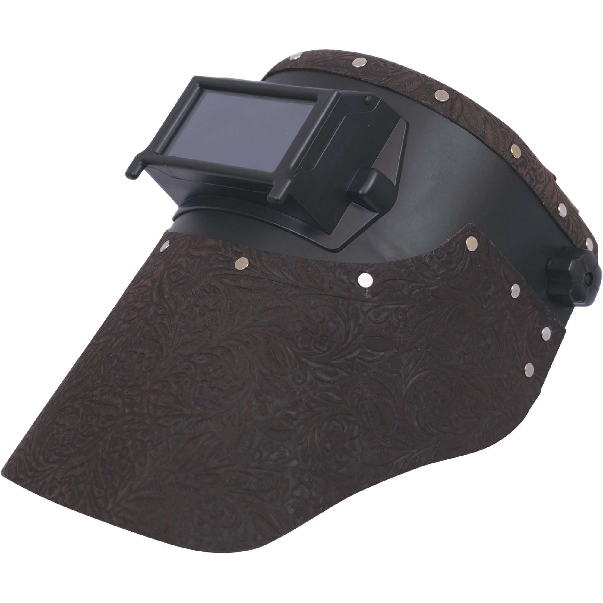 Outlaw Leather Welding Hood with Shade 10 â 2Inch x 4 1/4Inch Filter, Brown Floral, Model OL-BRFS-101