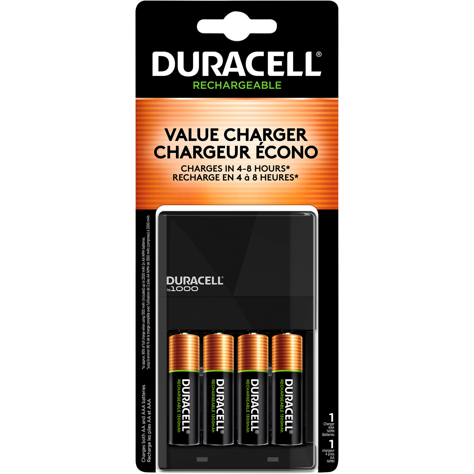 Duracell Charger and 4 AA NiMH Rechargeable Batteries, Model DURCEF14