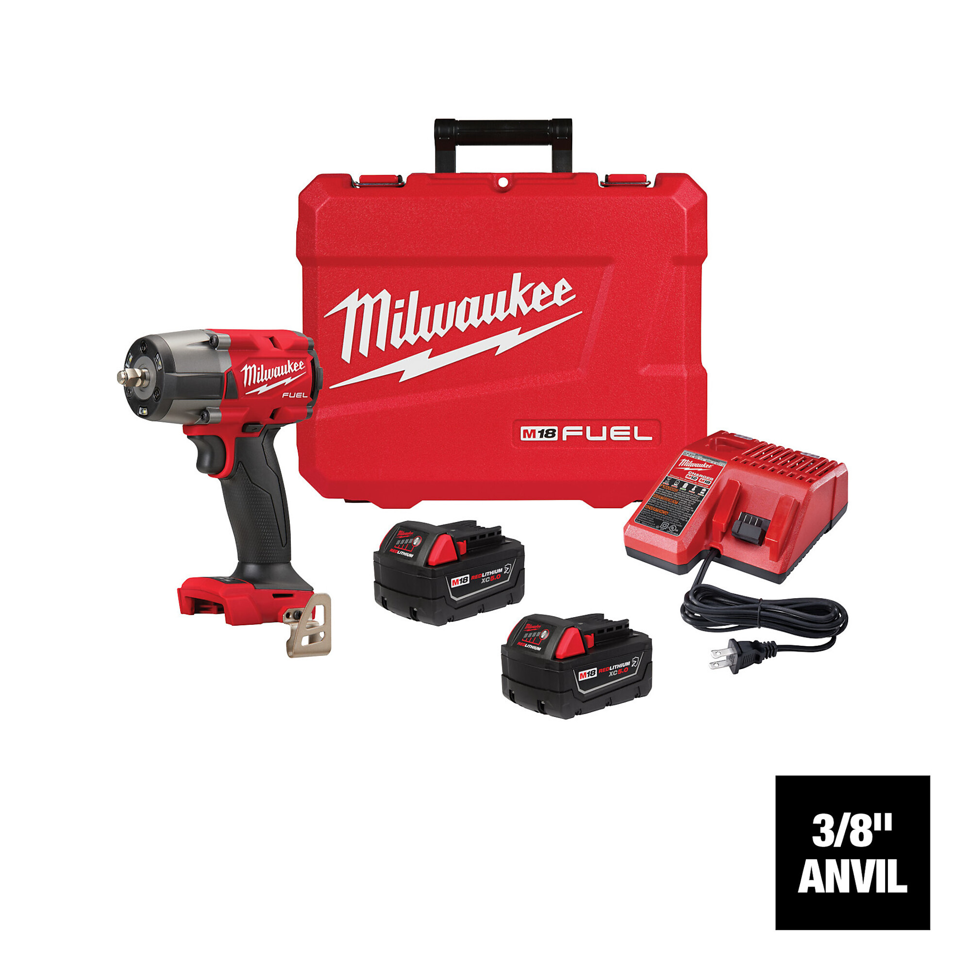 Milwaukee M18 FUEL Mid-Torque Impact Wrench with Friction Ring Kit, 3/8Inch Drive, 600 Ft./Lbs. Torque, Model 2960-22R