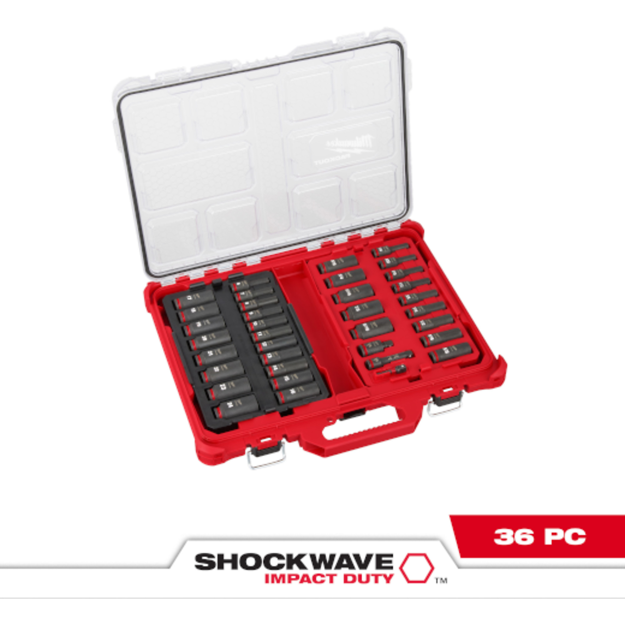 36-Piece SHOCKWAVE Impact Duty Socket Set with Packout Organizer — 3/8Inch Drive, SAE/Metric, Model - Milwaukee 49-66-6805