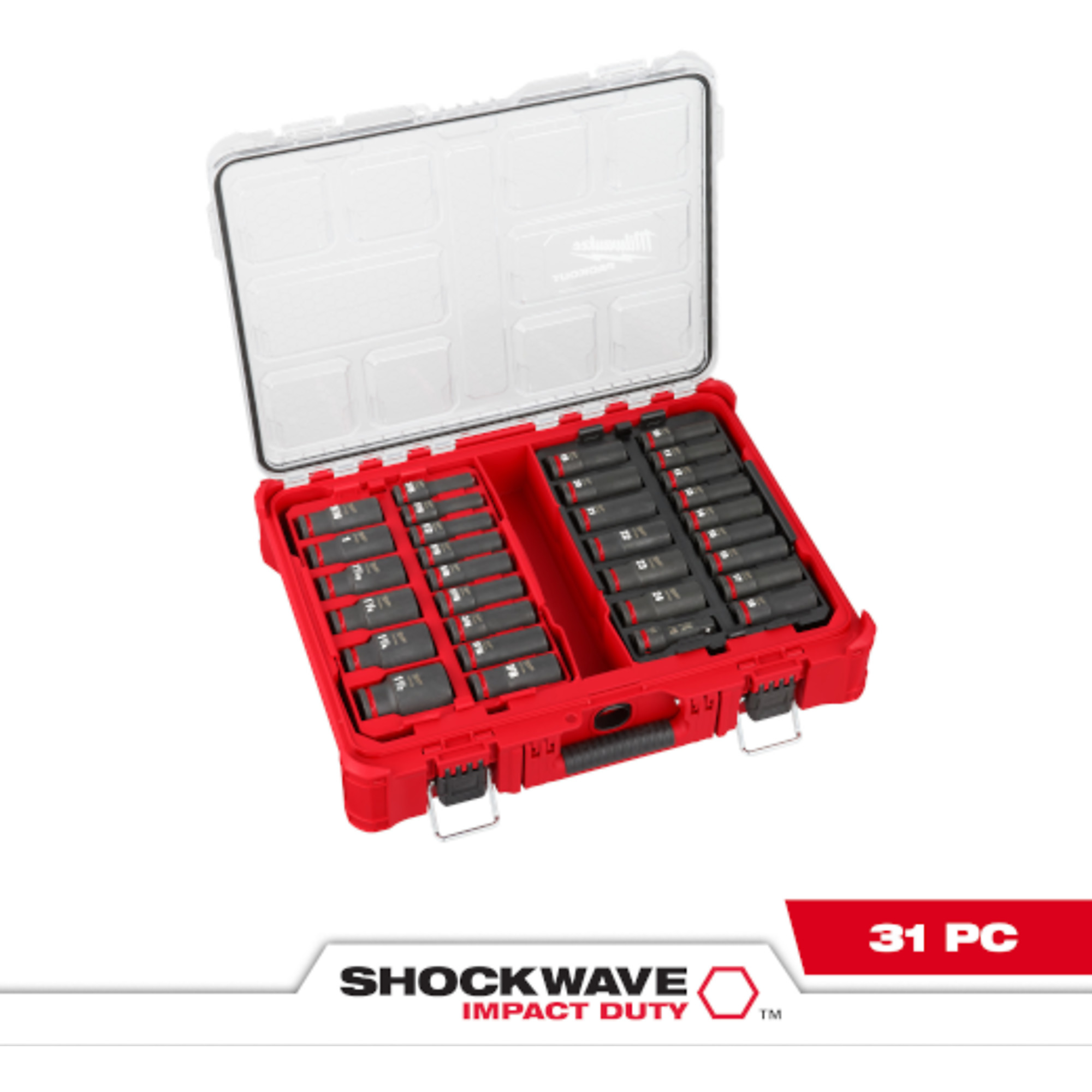 Milwaukee 31-Piece SHOCKWAVE Impact-Duty Socket Set with Packout Organizer, 1/2Inch Drive, SAE/Metric, Model 49-66-6806