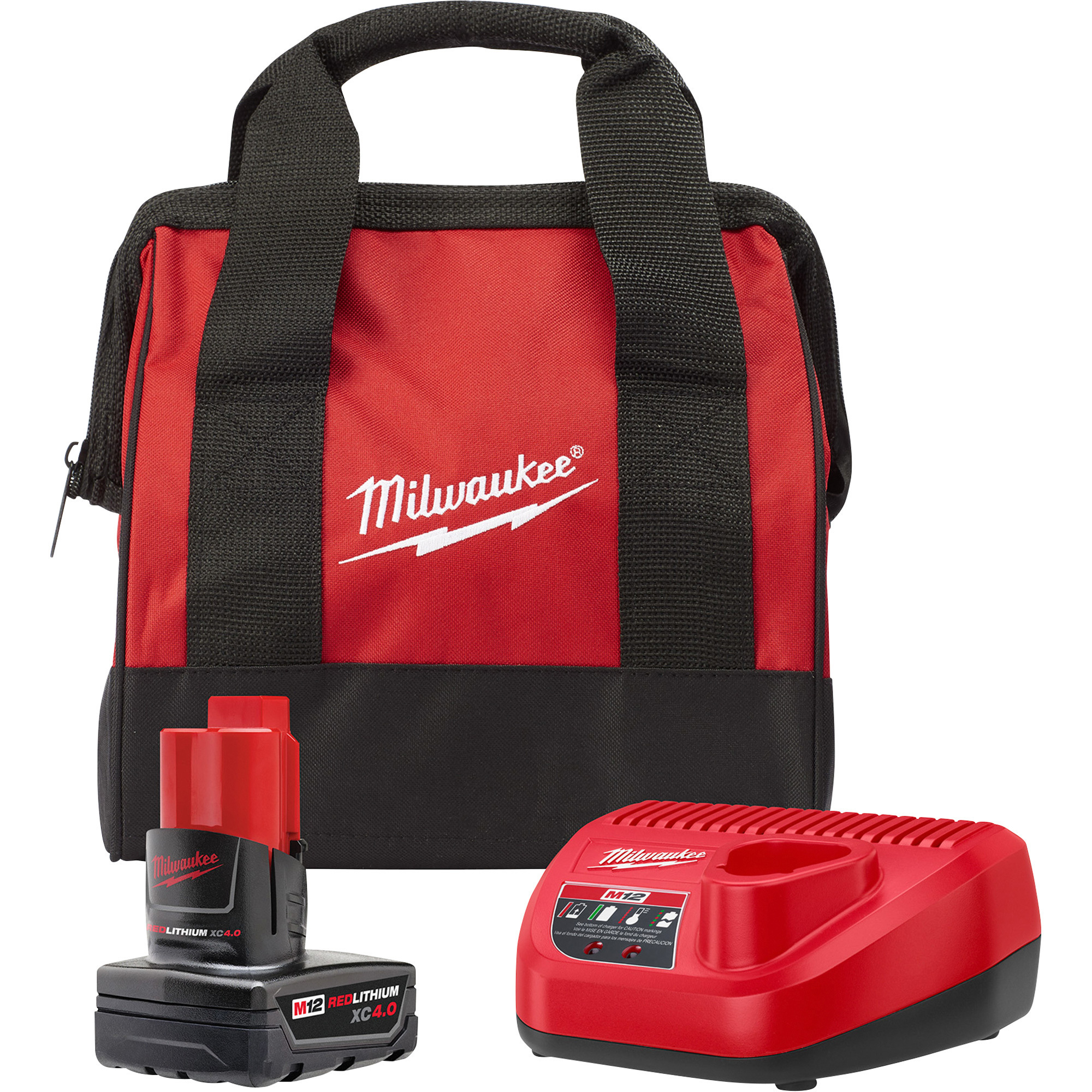 Milwaukee M12 REDLITHIUM XC4.0 Starter Kit, With One Battery, One Charger and Storage Bag, Model 48-59-2440B