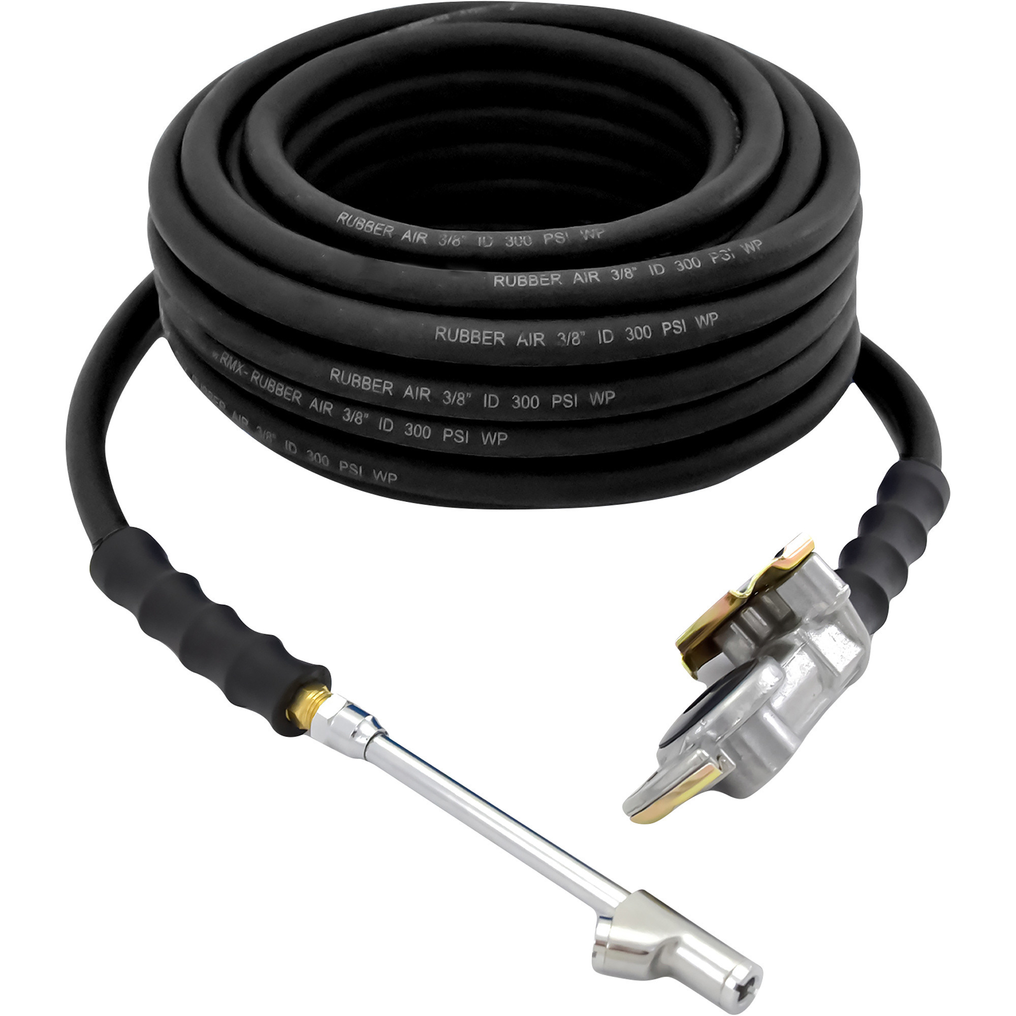 Klutch Tire Inflator Kit with 3/8Inch x 50ft. Rubber Hose, 300 PSI, Model TLEXFLT3850-NT-KL