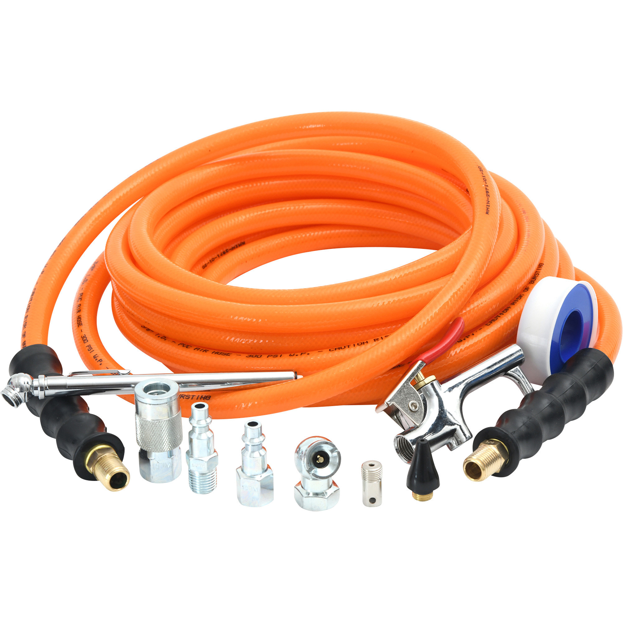 Ironton PVC Air Hose Kit, 3/8Inch x 25ft., 300 PSI, Model PV3825KIT1-NT-IT