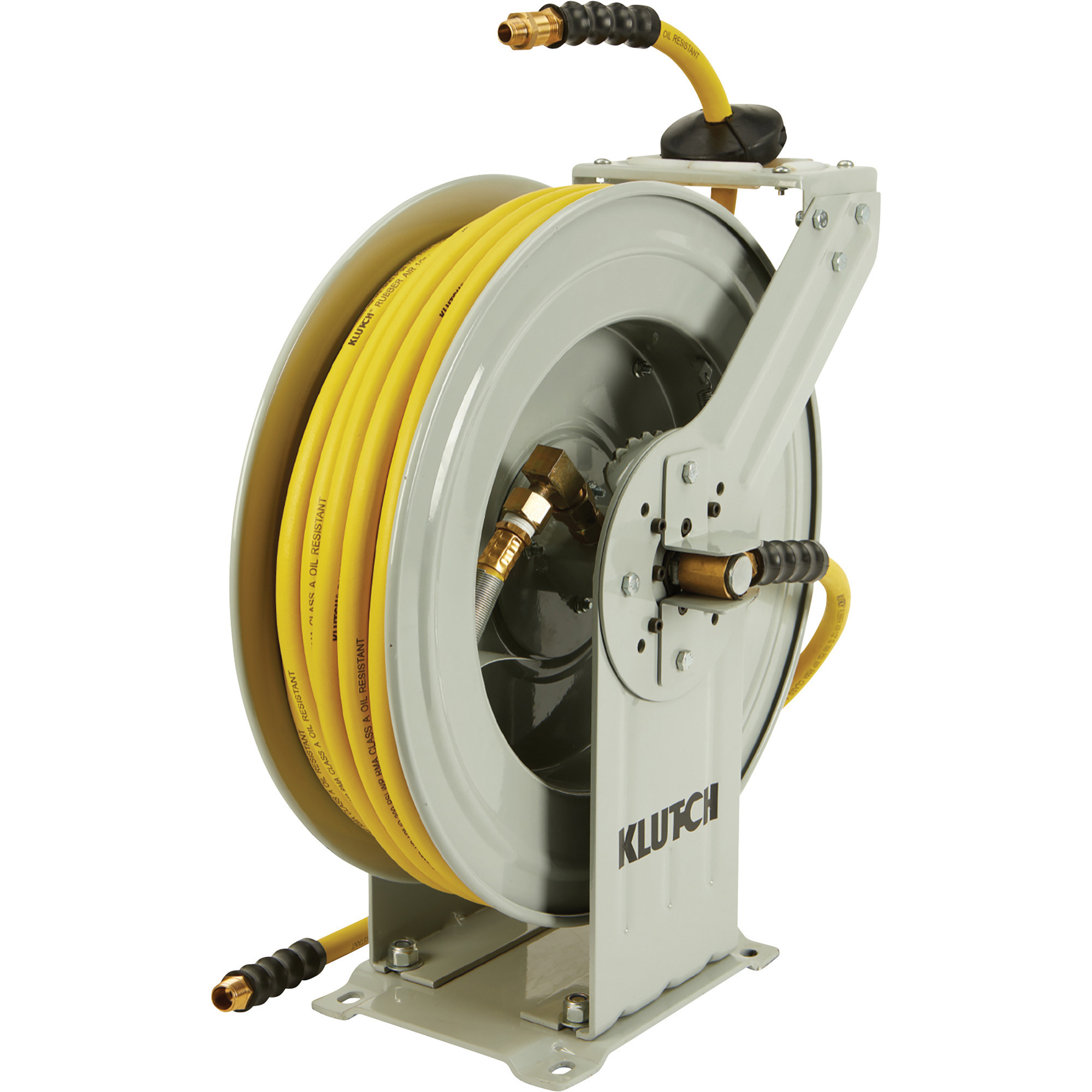 Klutch Auto-Rewind Air Hose Reel, with 1/2Inch. x 50ft. Oil-Resistant Rubber Hose, 300 PSI, Model OSRDA1250-NT